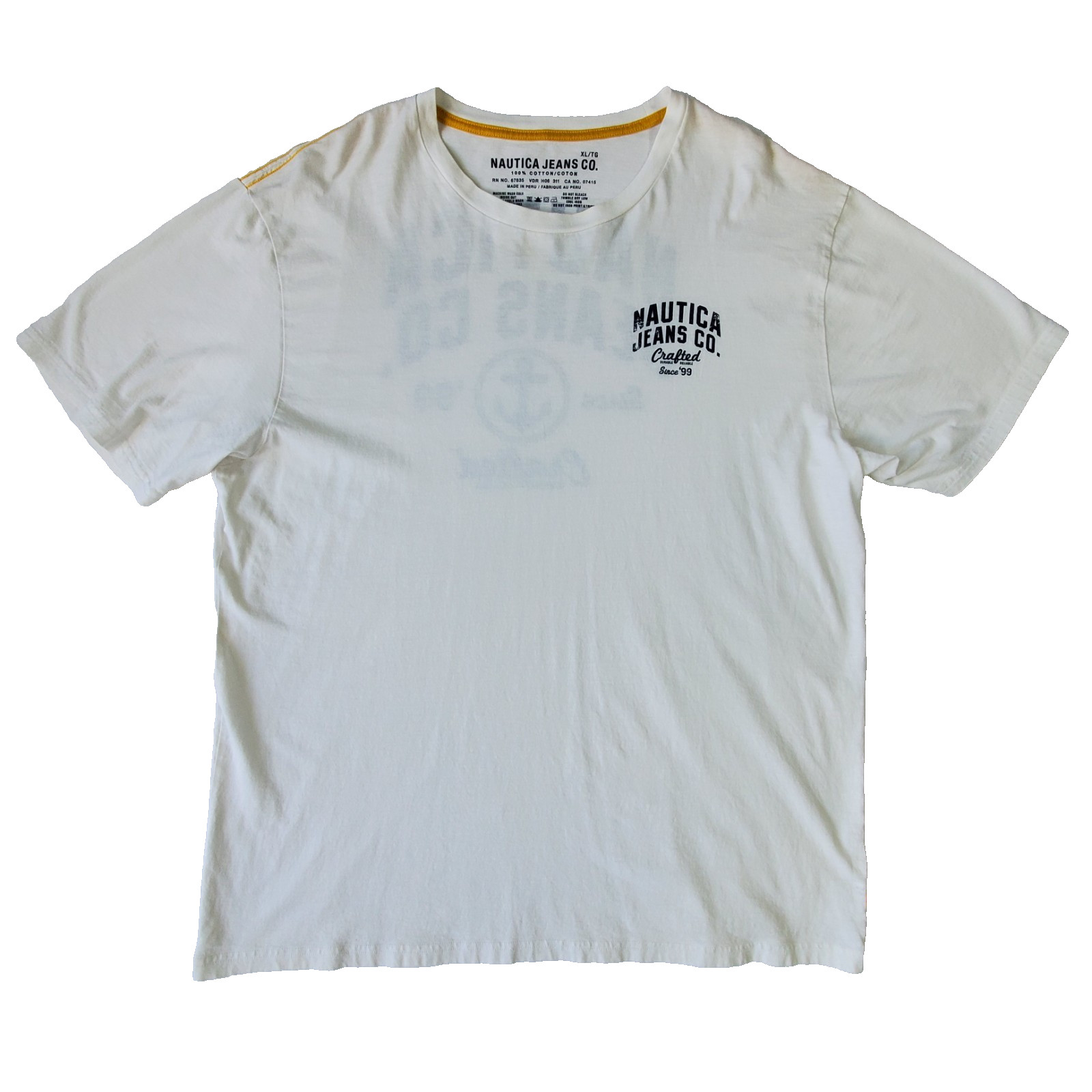Nautica Jeans Co Graphic T Shirt XL White Anchor Logo Double Sided