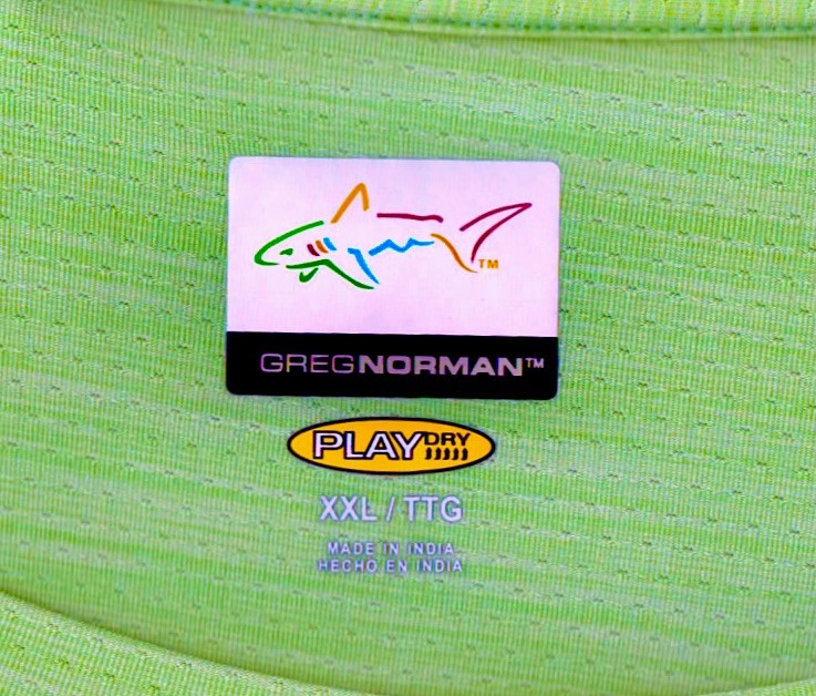 Greg Norman PLAY DRY Golf Big Shark Logo T-shirt Short Sleeved Men Green 2XL XXL
