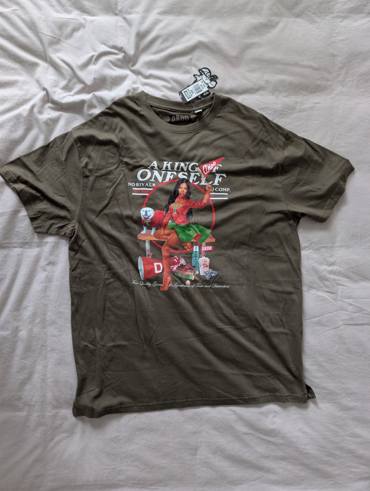 AKOO Men’s 4XL Olive Graphic T-Shirt NWT Big & Tall 100% Cotton Crew Neck Tee