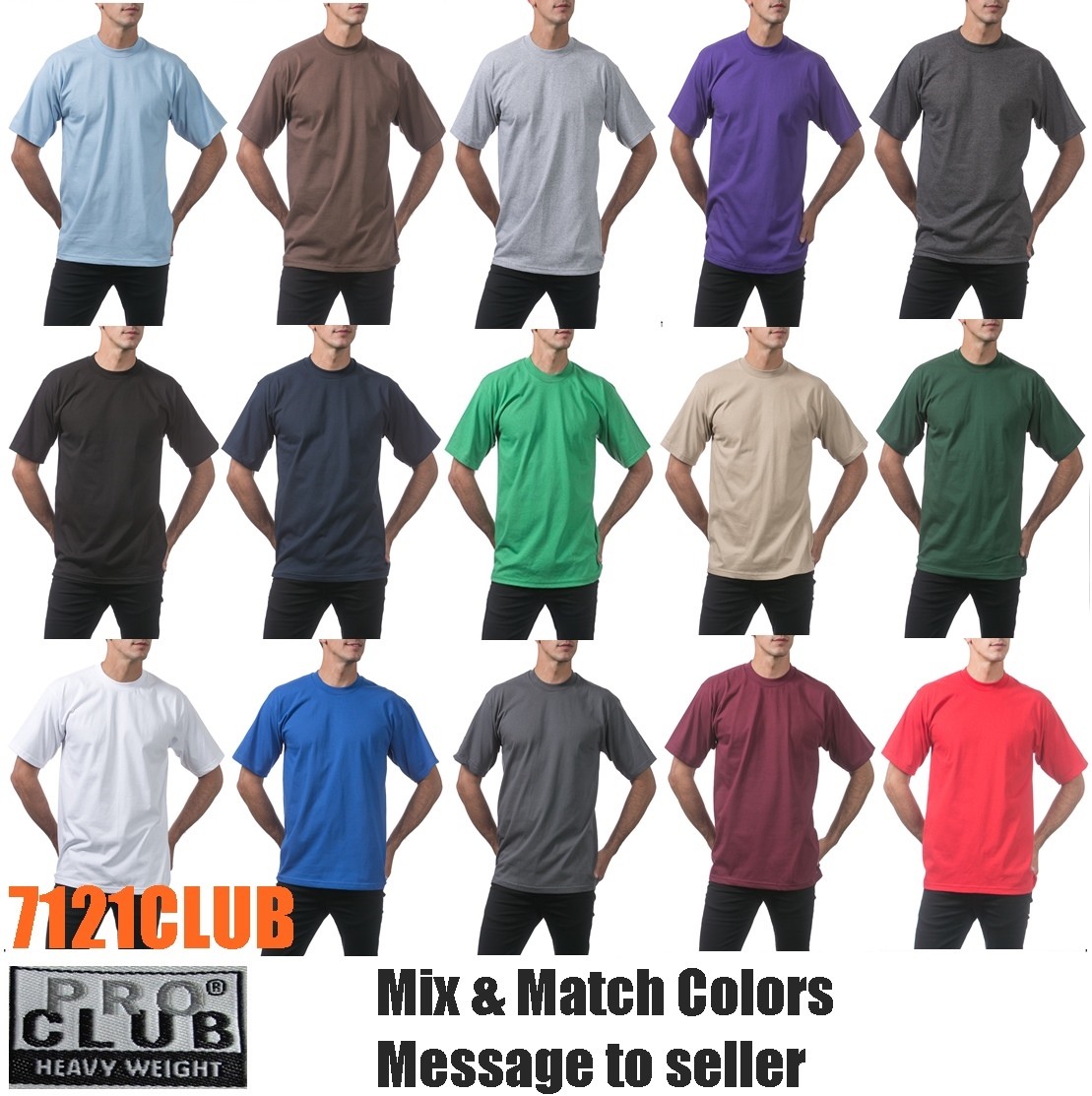 6 PACK PRO CLUB MEN’S T SHIRTS PROCLUB HEAVYWEIGHT SHORT SLEEVE BIG & TALL S-7XL