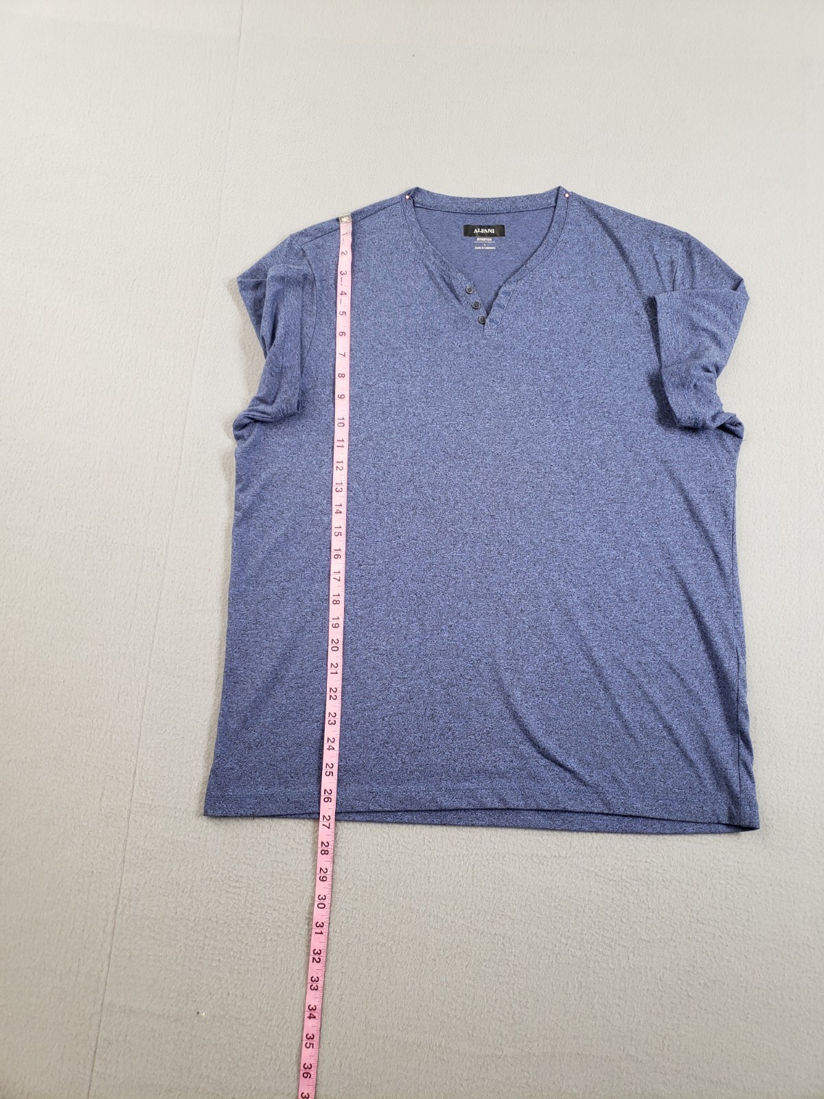 Alfani Men T Shirt L Blue Textured Henley Short Sleeve Stretch Summer Casual