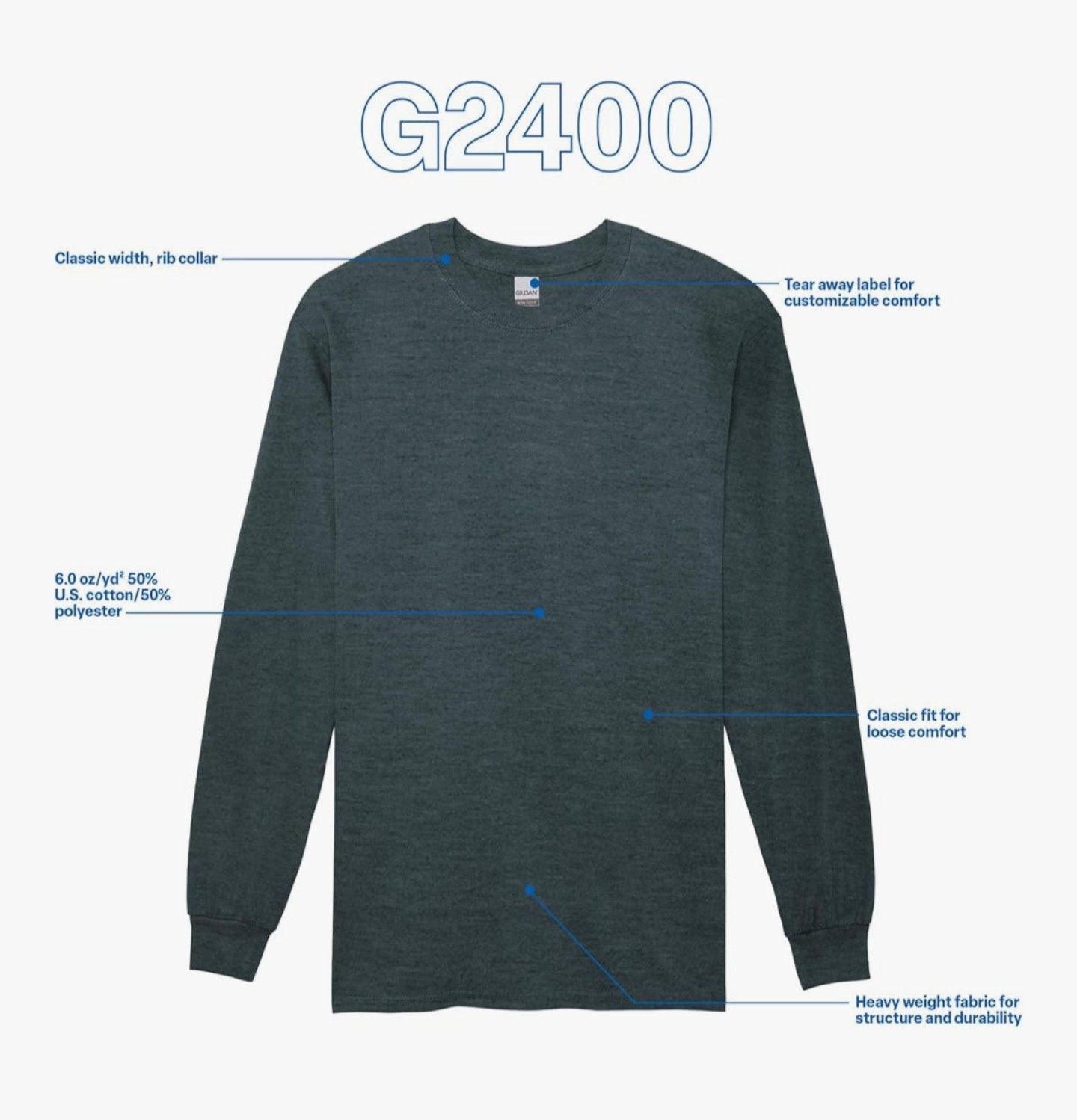 Gildan Adult Ultra Cotton Long Sleeve T-Shirt – Style G2400, Large