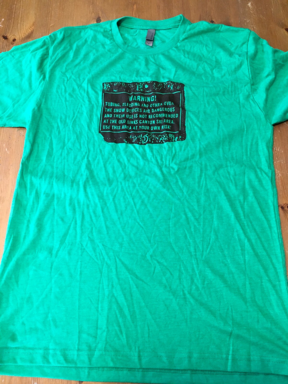 Old Sinks Canyon Ski Area T-Shirt Lander Wyoming M Green Warning Sign