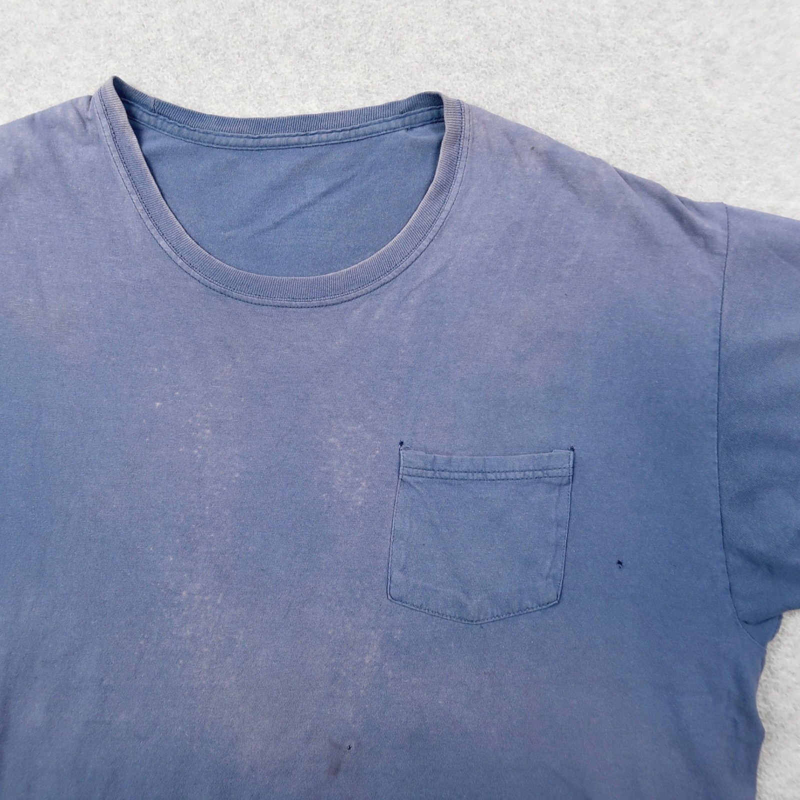 Distressed Pocket T-Shirt Mens Faded Blue Short Sleeve Crewneck 2XL