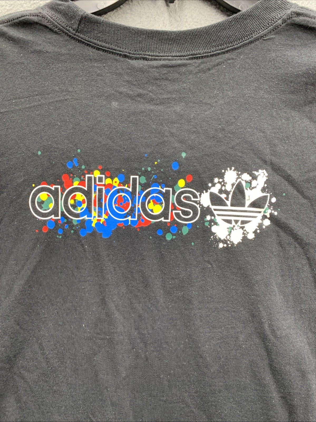 Adidas Graphic Logo Tee T-Shirt Men’s Large Black Trefold Splatte Dead Stock New