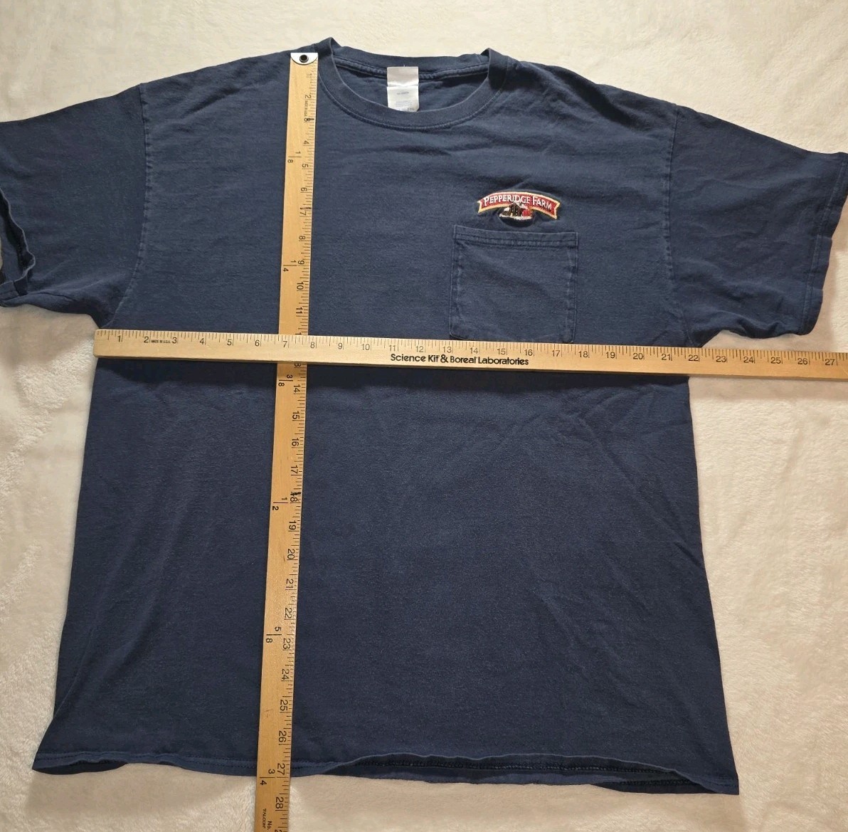 Vintage Pepperidge Farm Embroidered Pocket T-shirt Faded Navy Blue XL