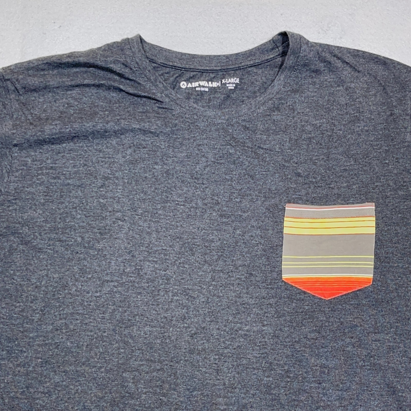 Airwalk Pocket Tee Men XL Regular Fit Charcoal Grey Striped Chest Pocket Skater