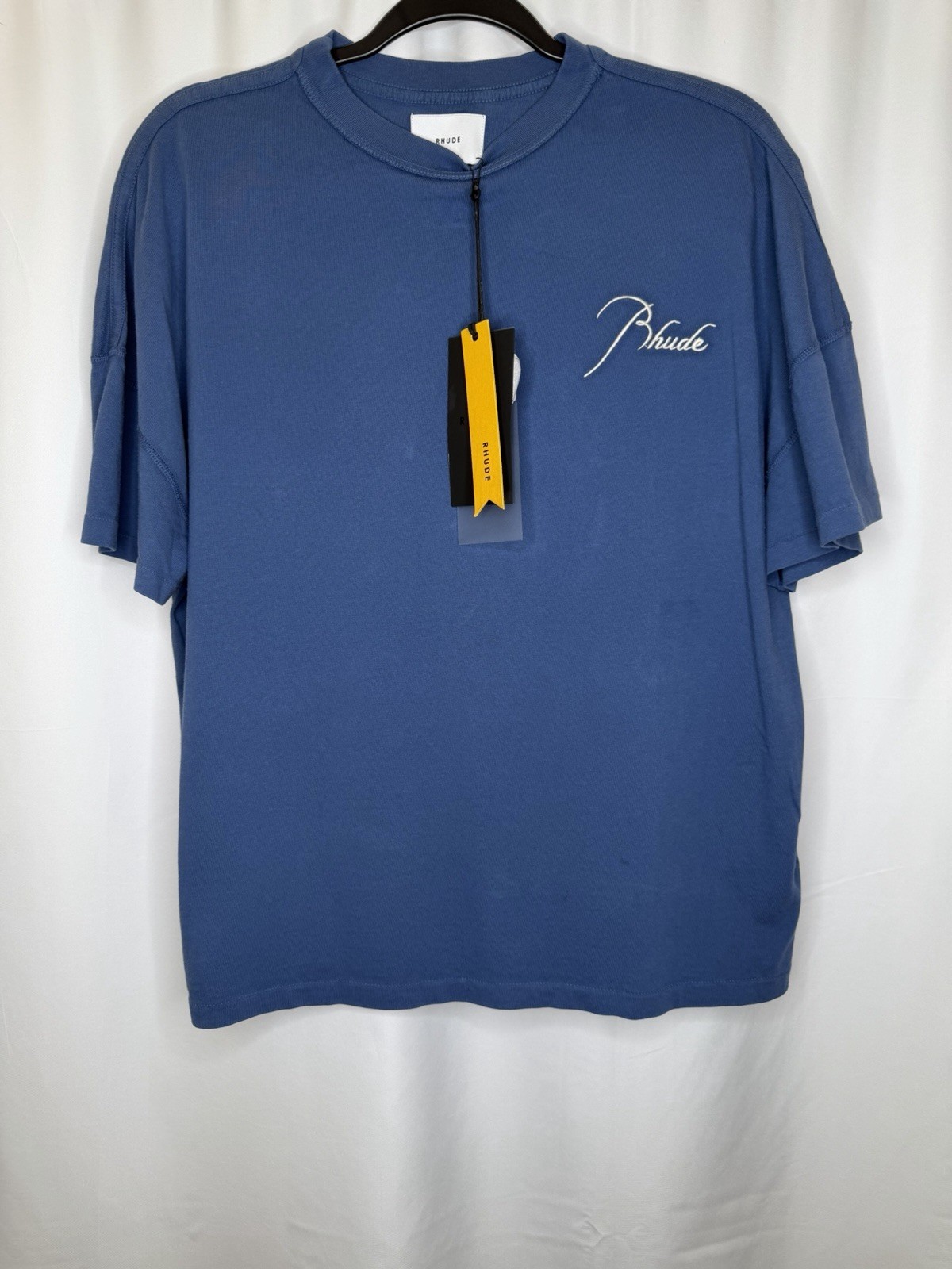 RHUDE REVERSE TEE BLUE SCRIPT LOGO T-SHIRT MEN’S XS-MSRP $315
