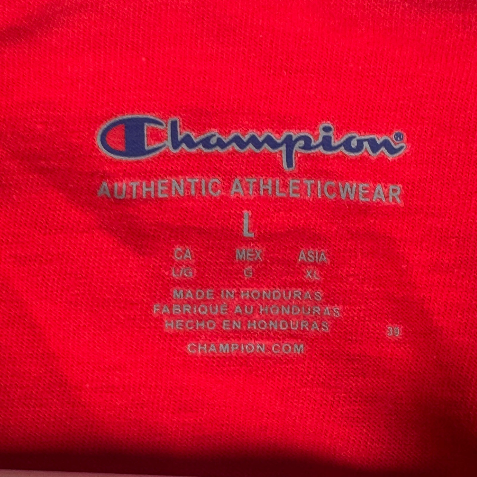 Champion Mens Red Long Sleeve Script Logo Graphic T-Shirt GT78H Large
