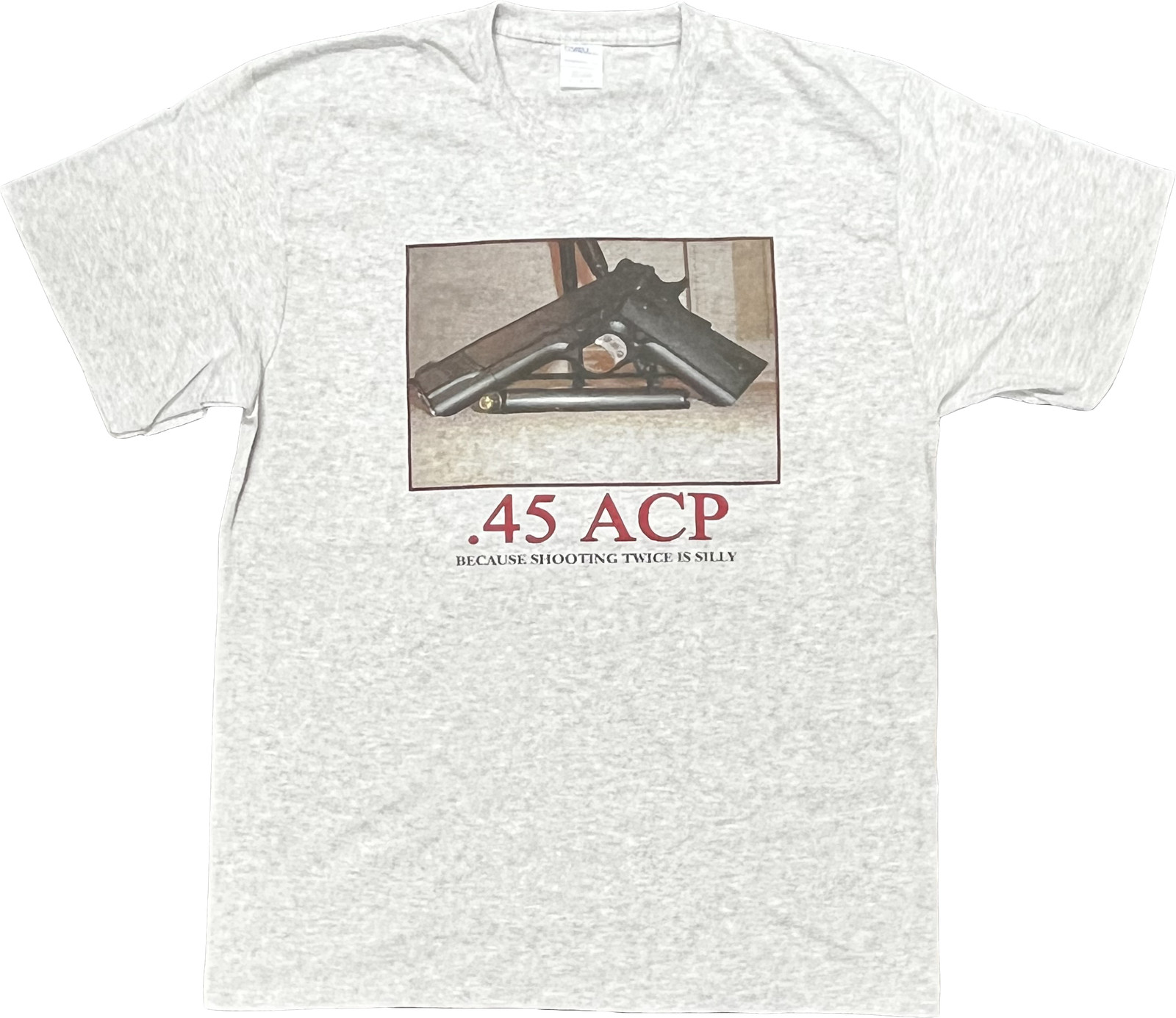 45 ACP, Because Shooting Twise Is Silly – Men’s Ash Grey Shirt
