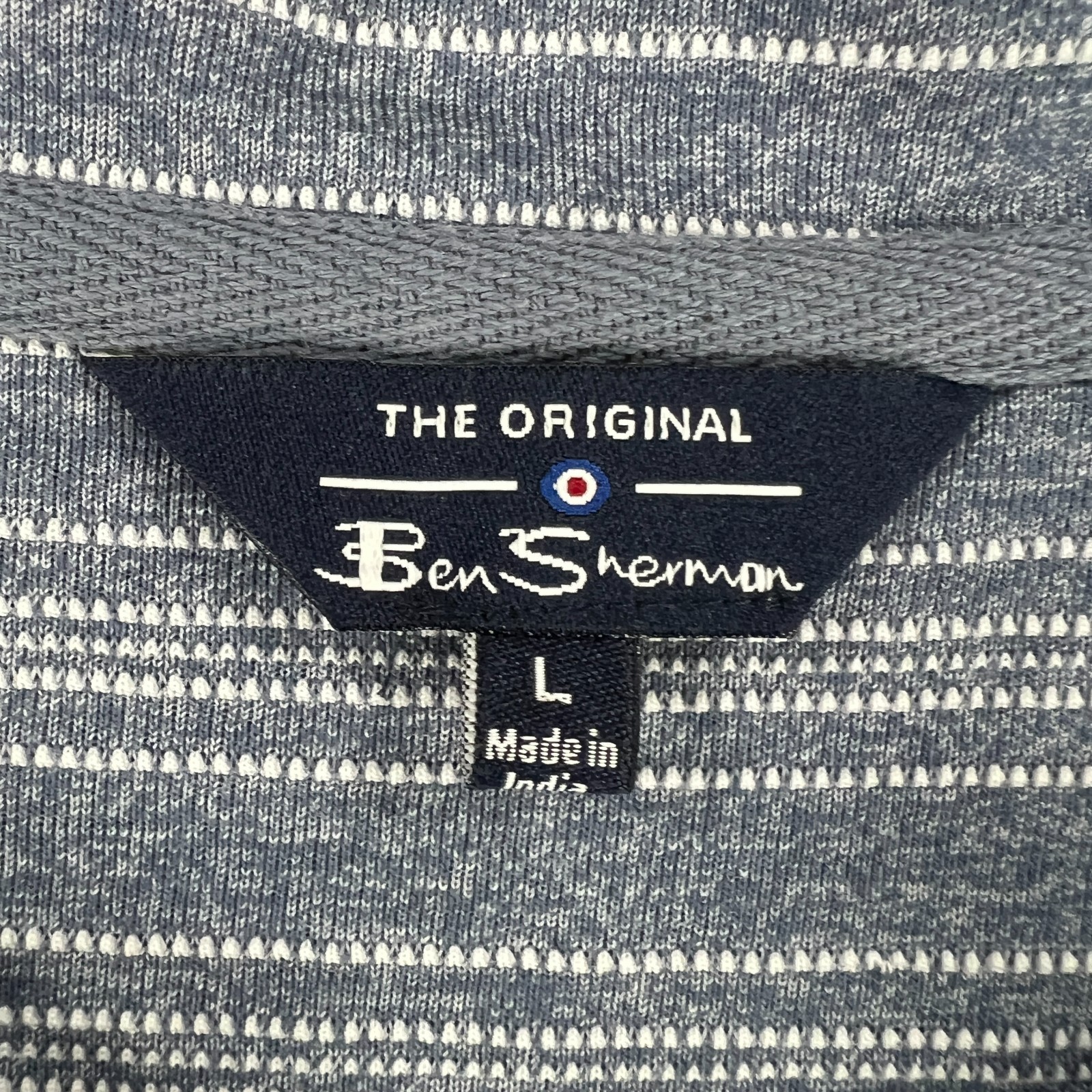 Ben Sherman Henley Shirt Mens Large Blue Striped Short Sleeve Casual Comfort