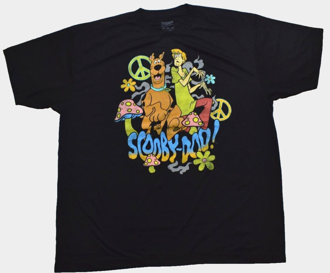 Scooby-Doo! Mens Scooby Doo & Shaggy Peace Mushrooms Black Shirt New 2XL