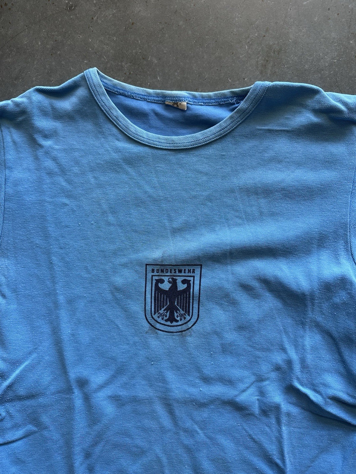 Vintage 80s Bundeswehr German Army Forces T-Shirt Rare L Blue Stenciled