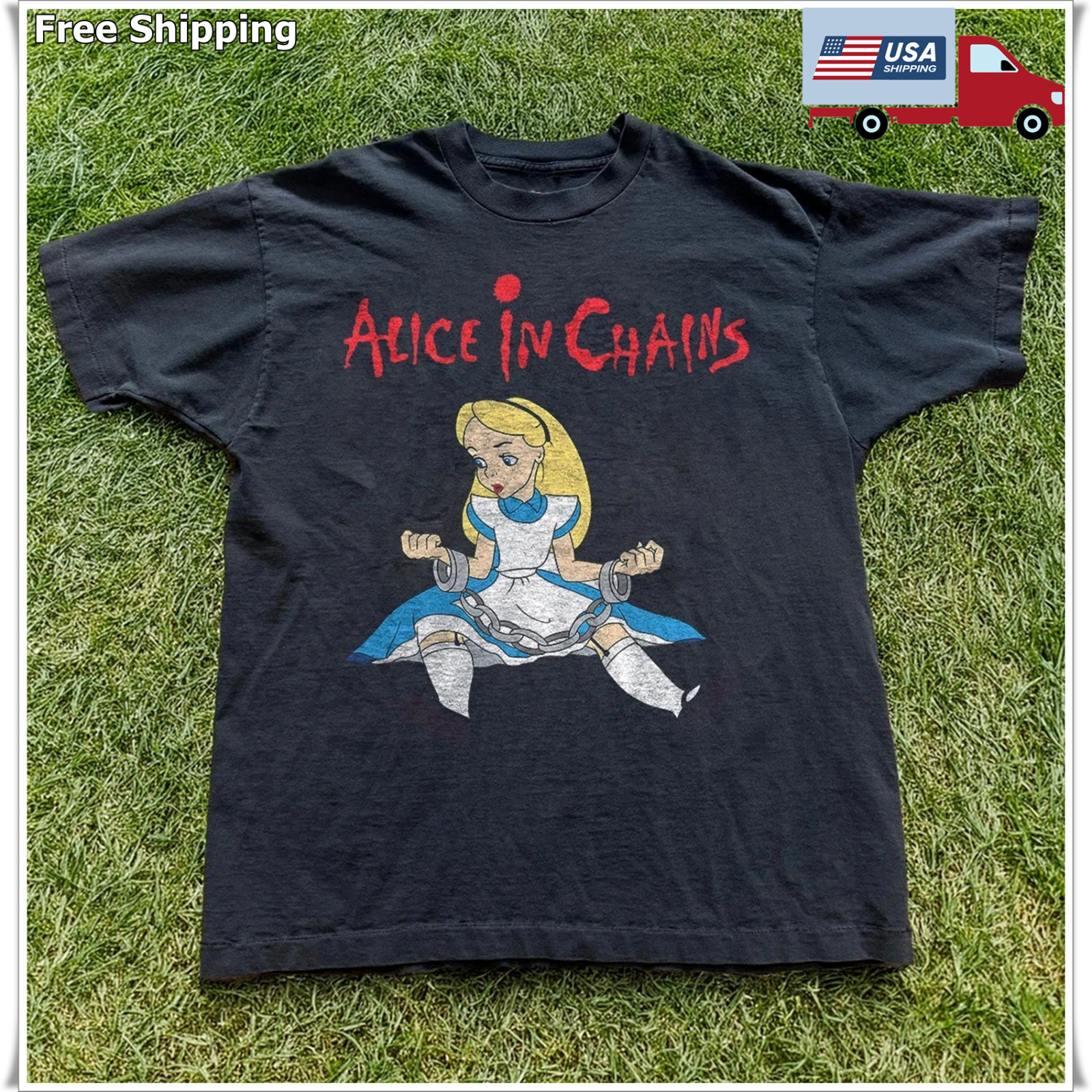 Vintage Alice In Chains Dirt Wonderland , Black Unisex T-shirt, Size S-5XL
