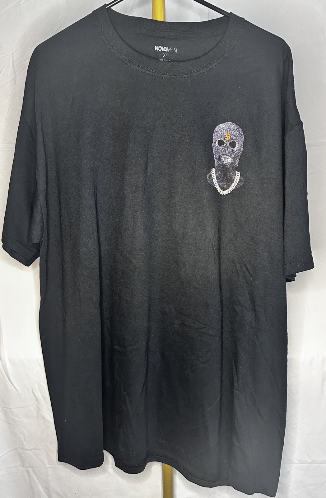 Nova Men No Face Or Case T-Shirt Mask Gold Chain Short Sleeve Tee NWOT Black XL