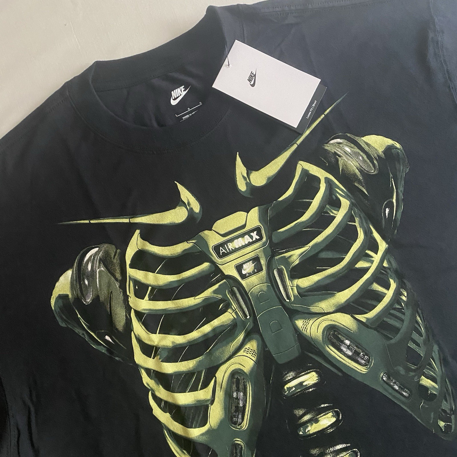 Nike Air Max 90 Ribcage Shirt Men L Loose Short Fit Skeleton Grunge Logo Punk