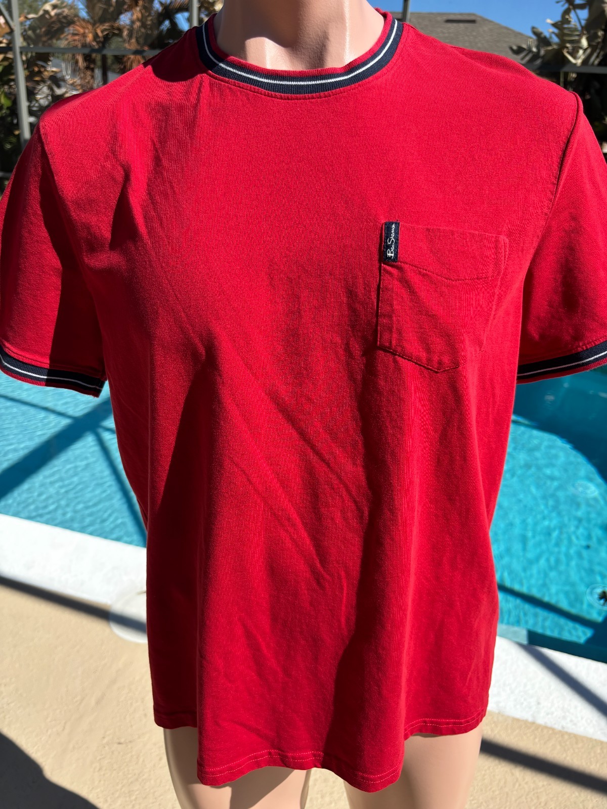 Ben Sherman Logo Pocket Ringer short sleeve Red T Shirt Mens L Large