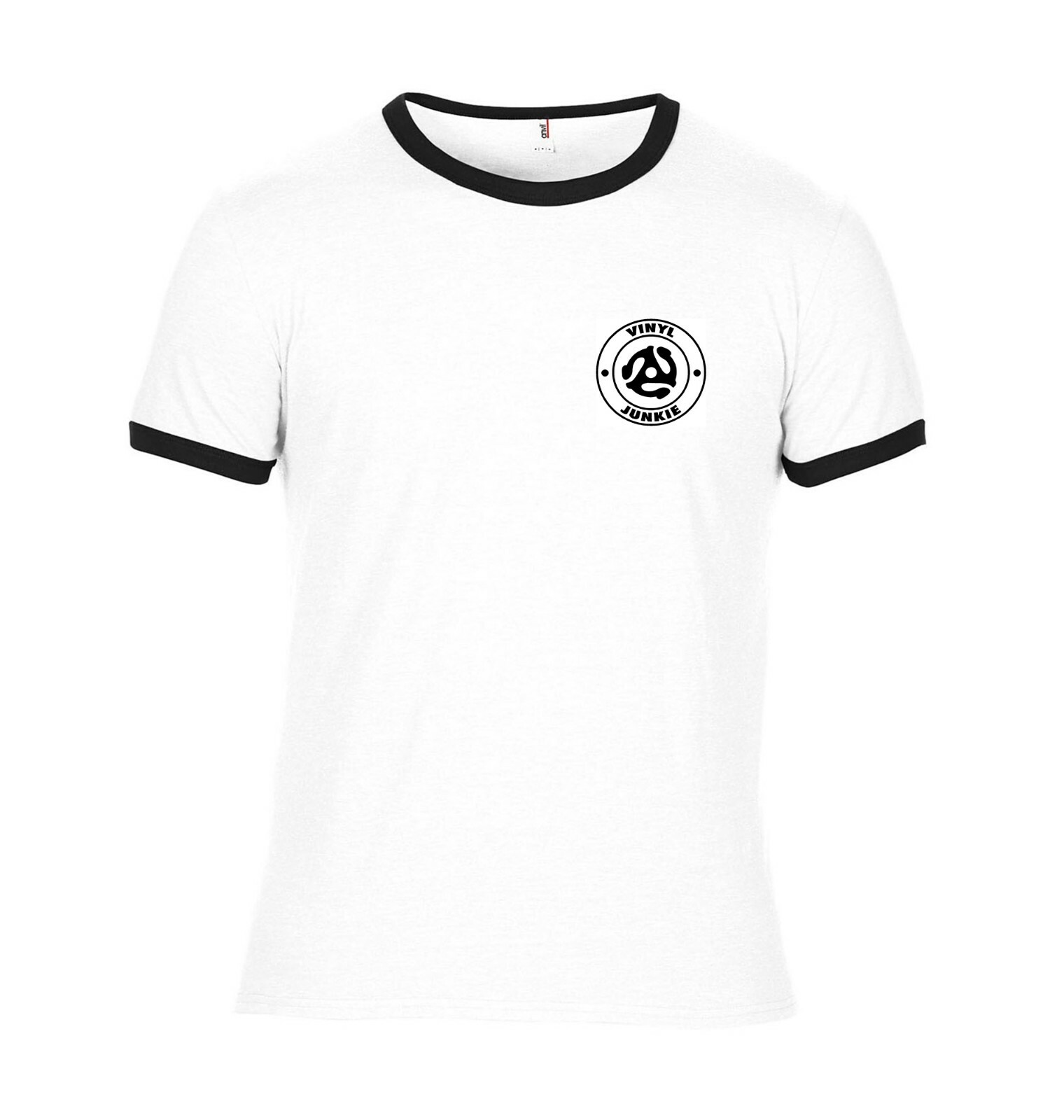 Vinyl Junkie Ringer T Shirt. Record collector DJ etc
