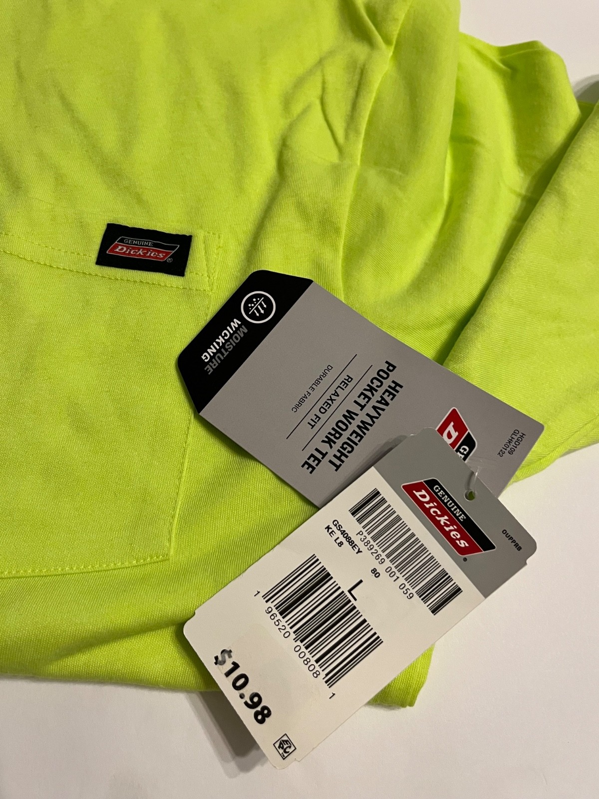 2 Brand New w/ Tags Dickies Fluorescent Yellow XL & L Pocket T-Shirt (1 of each)
