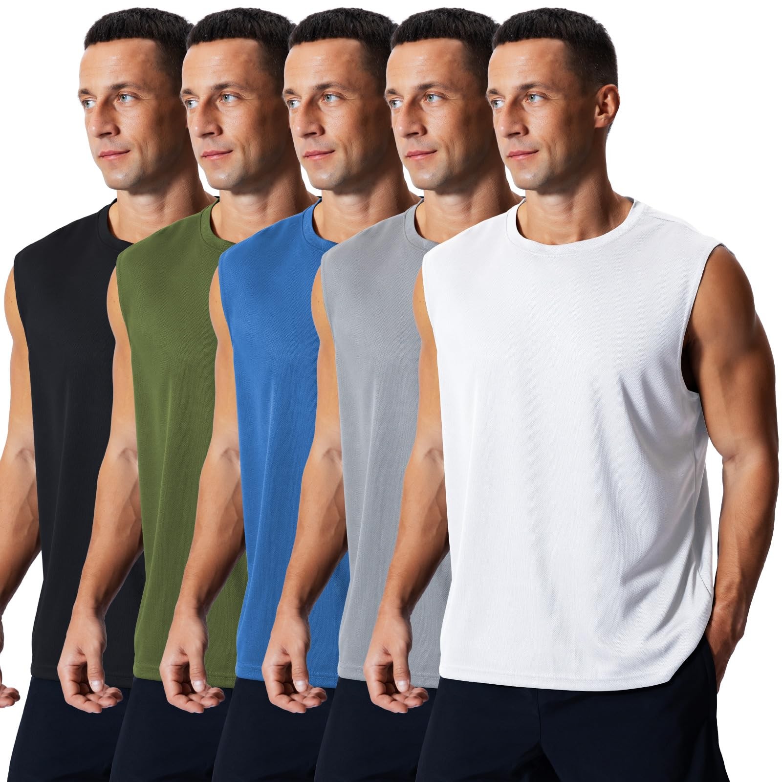 Men’s 5 Pack Athletic Tank Tops Quick Dry Workout Shirts Breathable Gym Sleev…