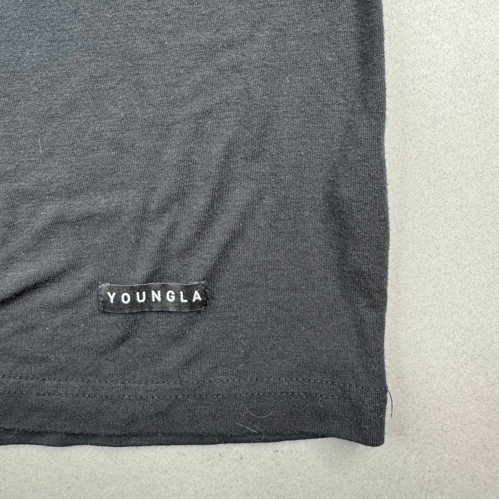 YoungLA Mens Large Dark Gray Modal Polyester Spandex Oversized Henley T-Shirt