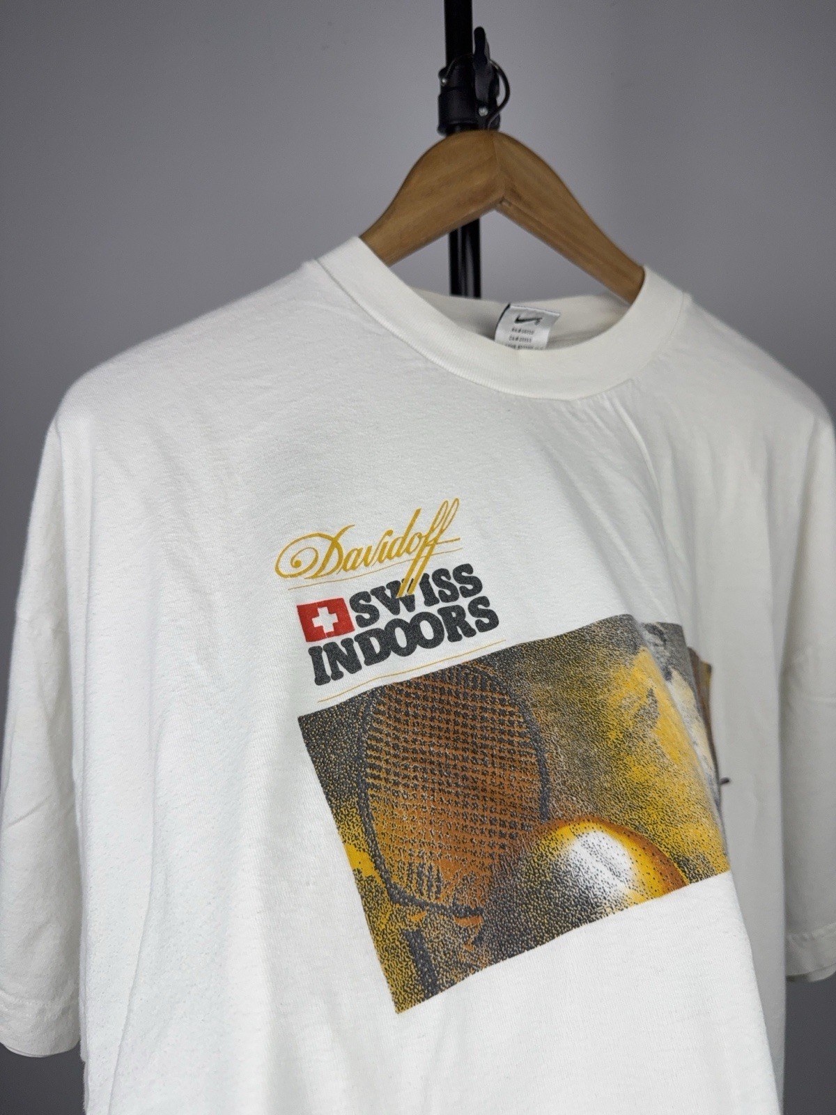 Vintage 90s Nike Swiss Indoors Basel Davidoff Tennis T-Shirt Men’s XXL Size