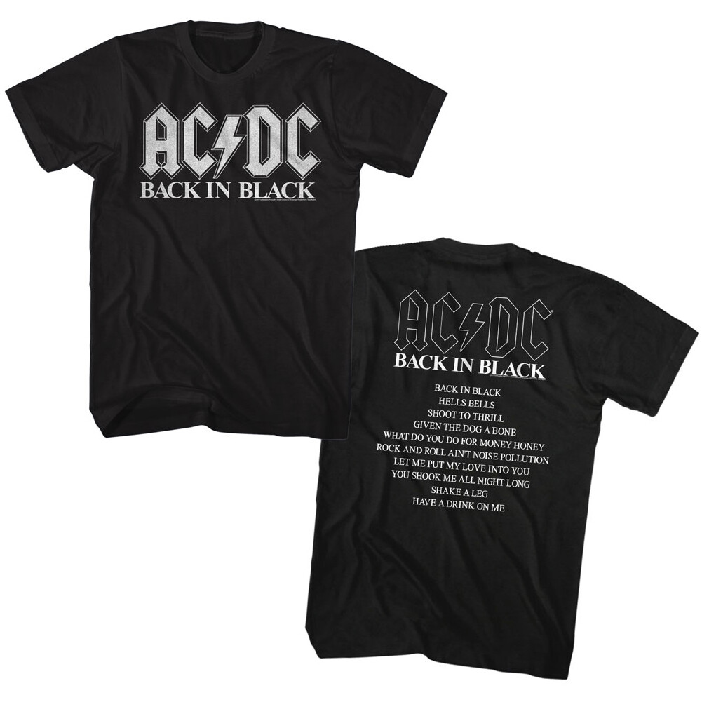 ACDC Back In Black Song List 1980 Concert Men’s T Shirt Band Music Merch