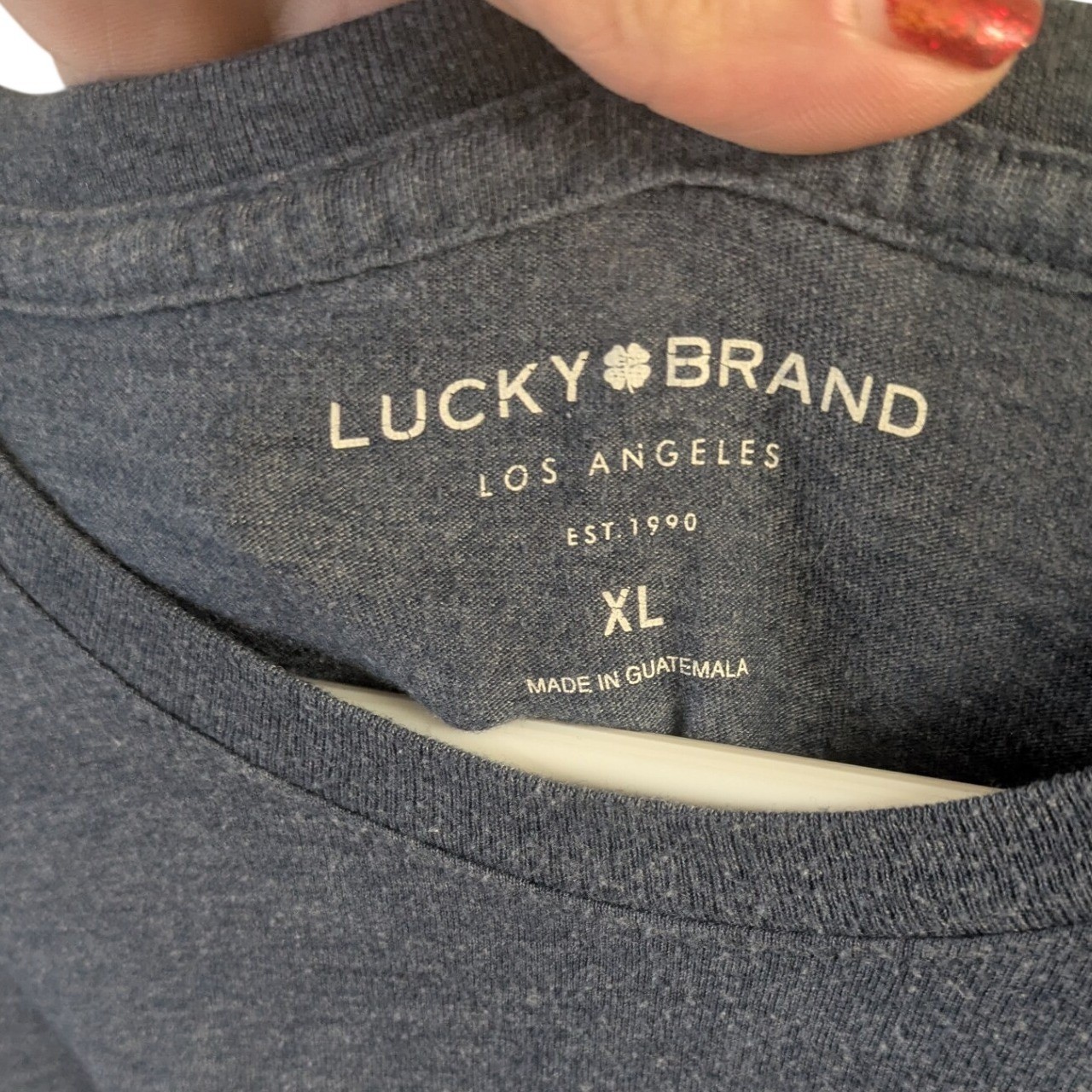 Lucky Brand Mens XL Blue Heather Graphic Tee Los Angeles 4 Leaf Clover T-Shirt