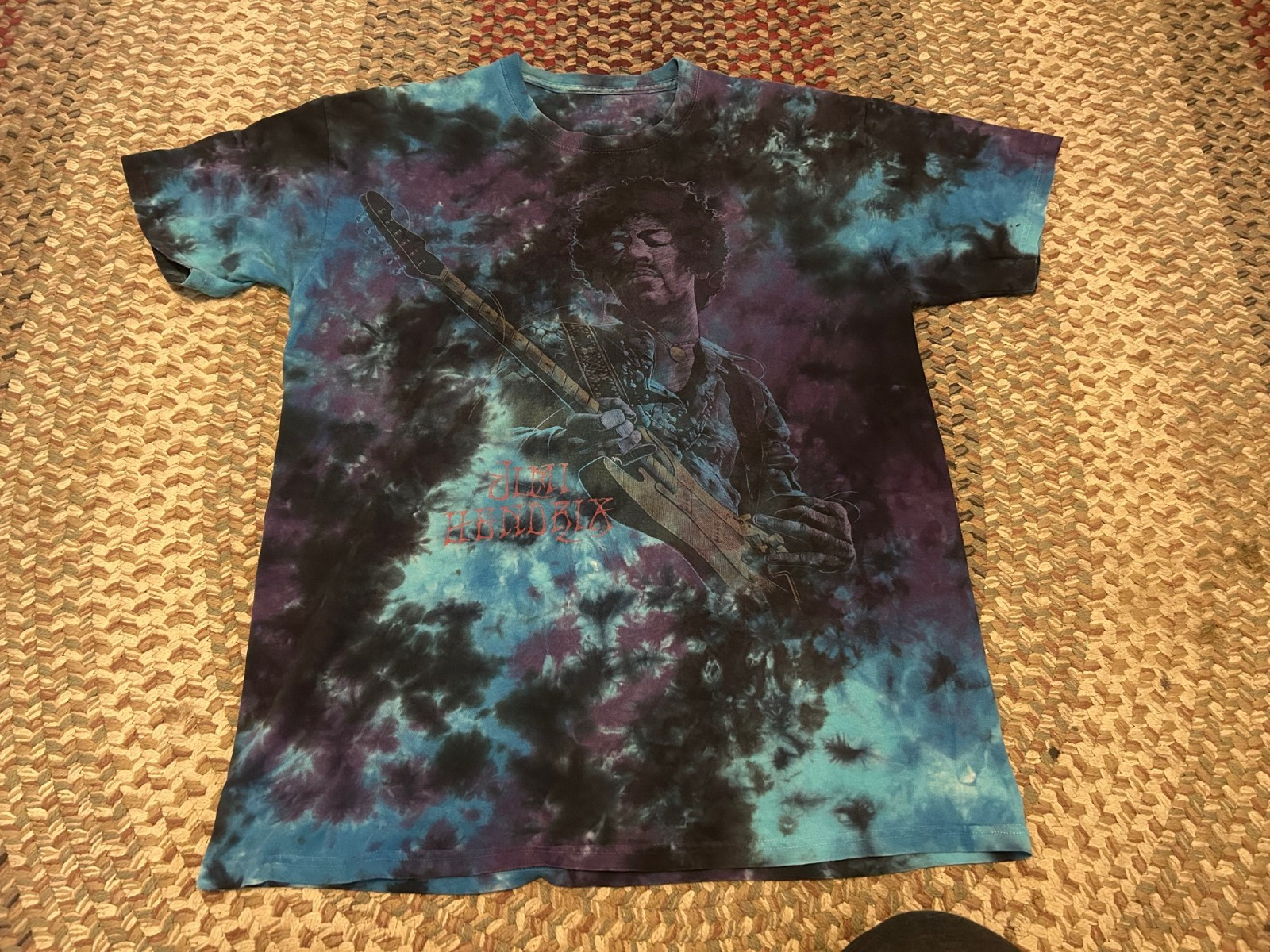 Mens XL Jimi Hendrix graphic script print blue purple tye dye NICE