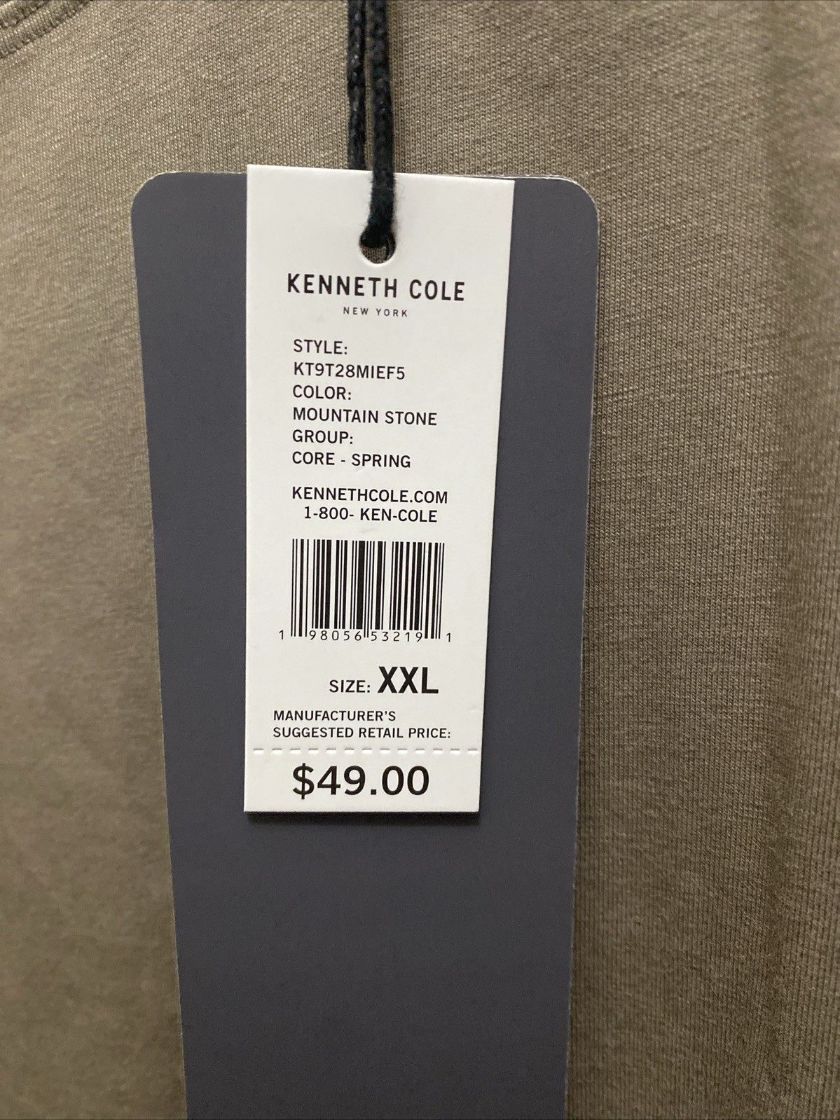 Kenneth Cole Active Men’s 2XL Mountain Brown Short Sleeve Crew Neck T-Shirt NWT