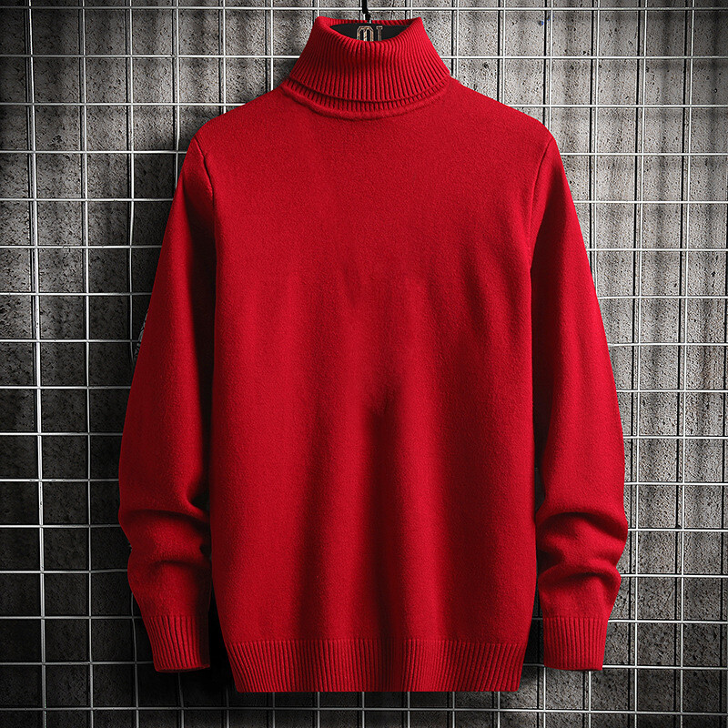 Men’s High Collar Knitted Turtleneck Solid Color Warm Sweater Warm Pullover New