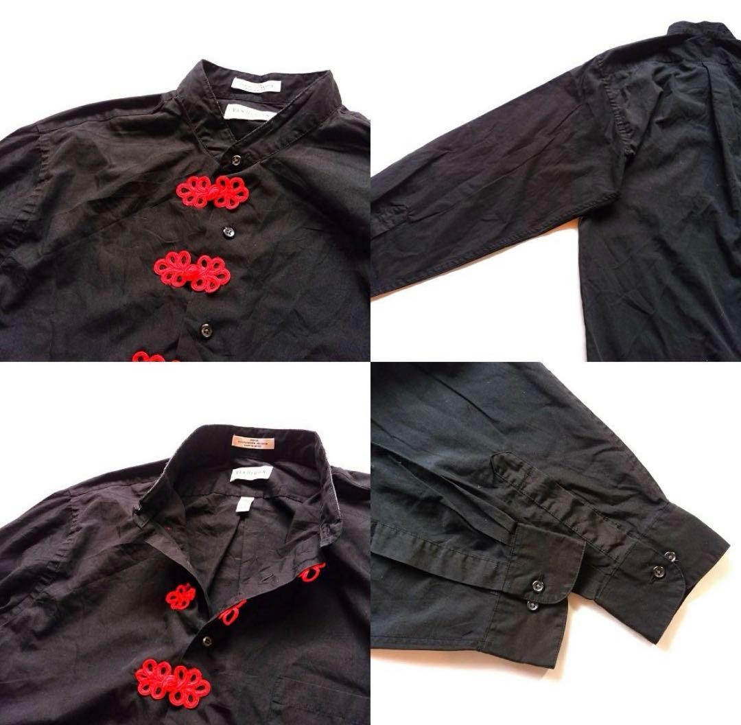 Vintage 90s Mexico Made China Remake Band Collar Shirt Black Red Frog L