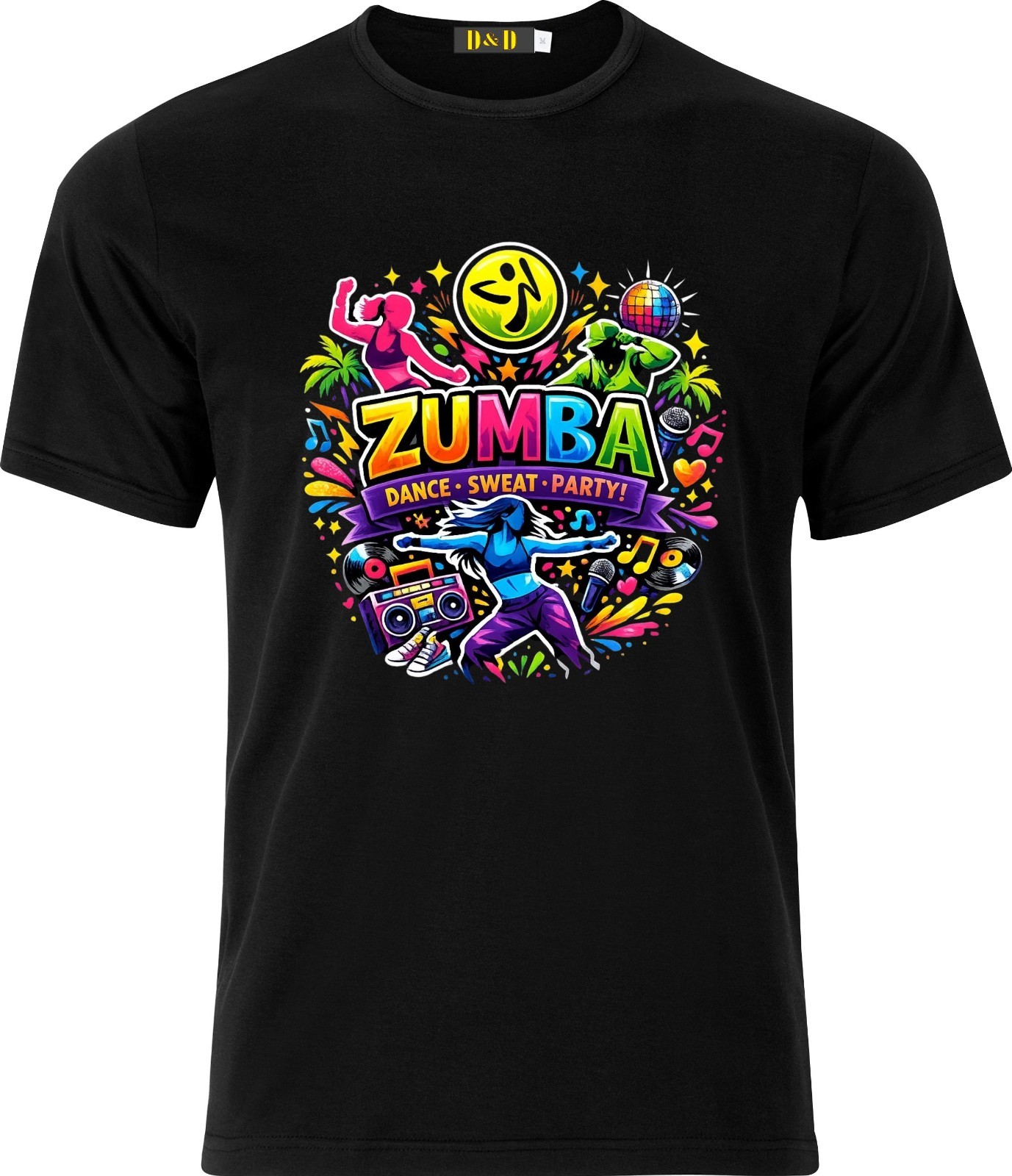 Zumba Multicoloured Dance, Sweat, Party D.T.F Funny Short Sleeved T shirt