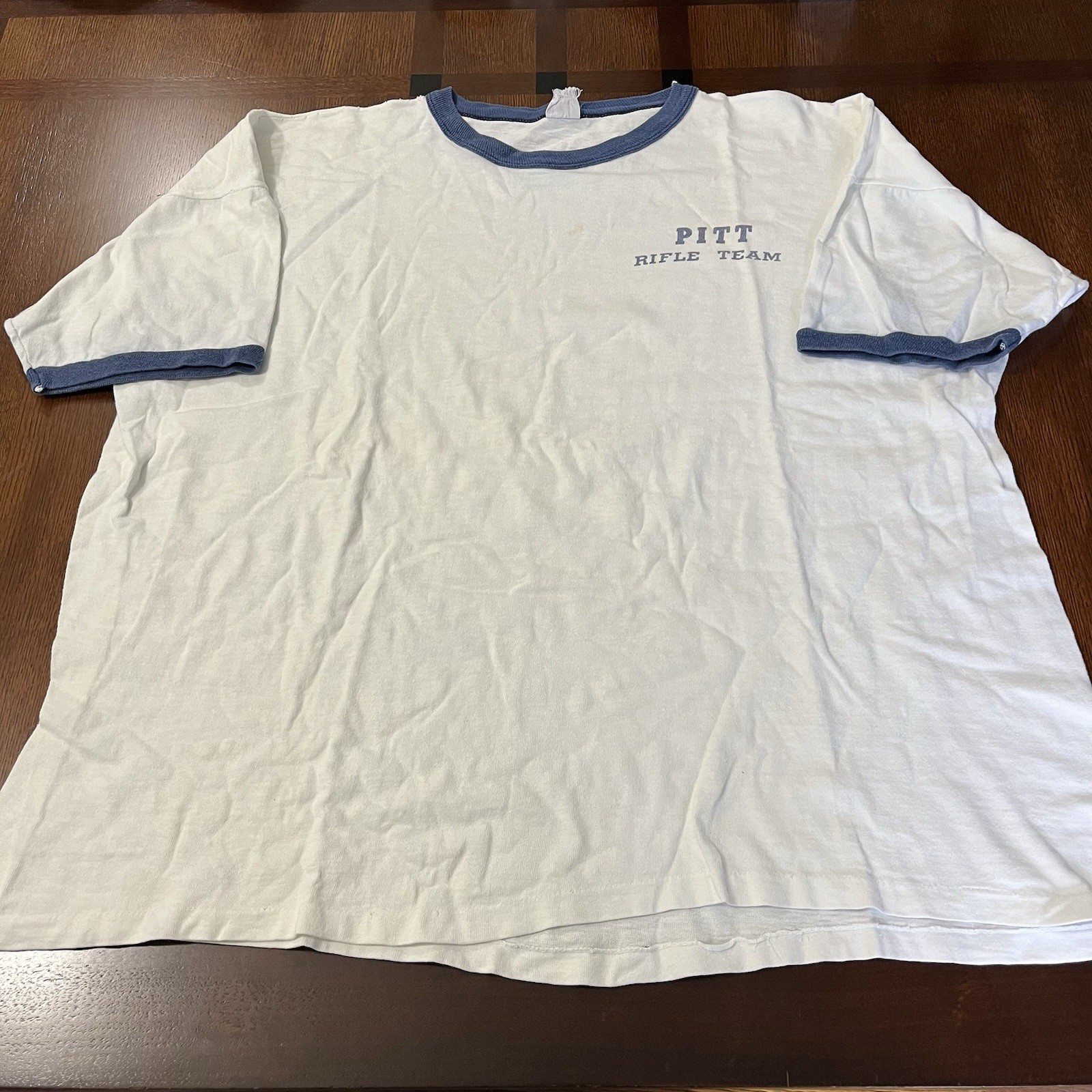 True Vintage Pitt Panthers Rifle Team Shirt 50s 60s 1950 1960 Ringer XL? 24×25