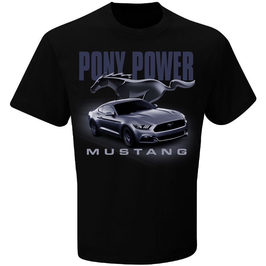 FORD MUSTANG POWER PONY MENS BLACK SHORT SLEEVE LOGO TEE SHIRT 30805
