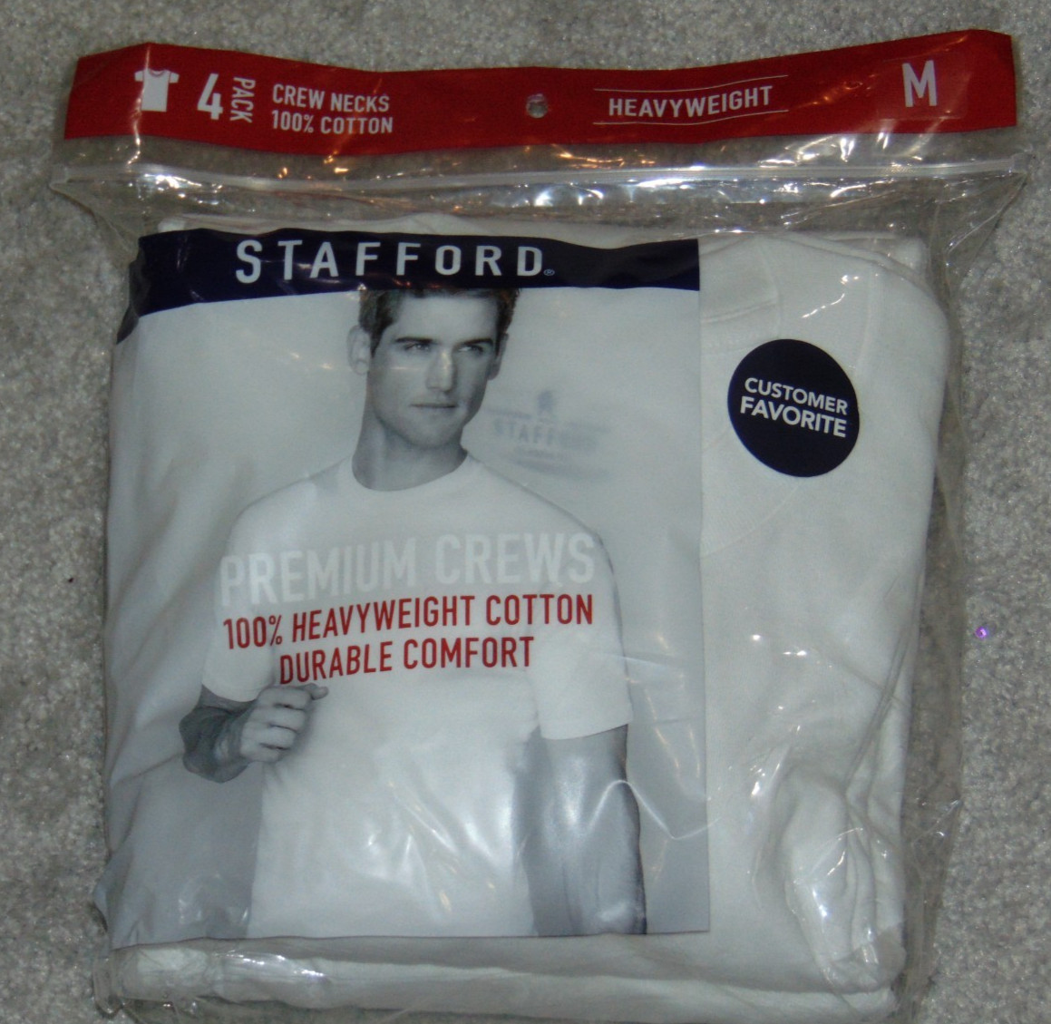 Stafford Premium Men Medium 4 Pack Short Sleeve Crew Neck T-Shirt Heavyweight