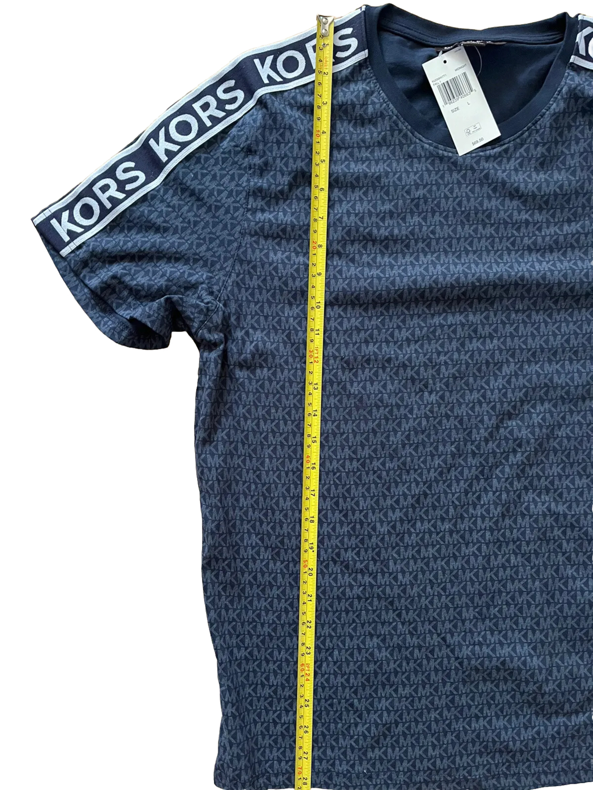Michael Kors Logo Designer Short Sleeve Midnight Blue Cotton Mens NWT-$70 Size L