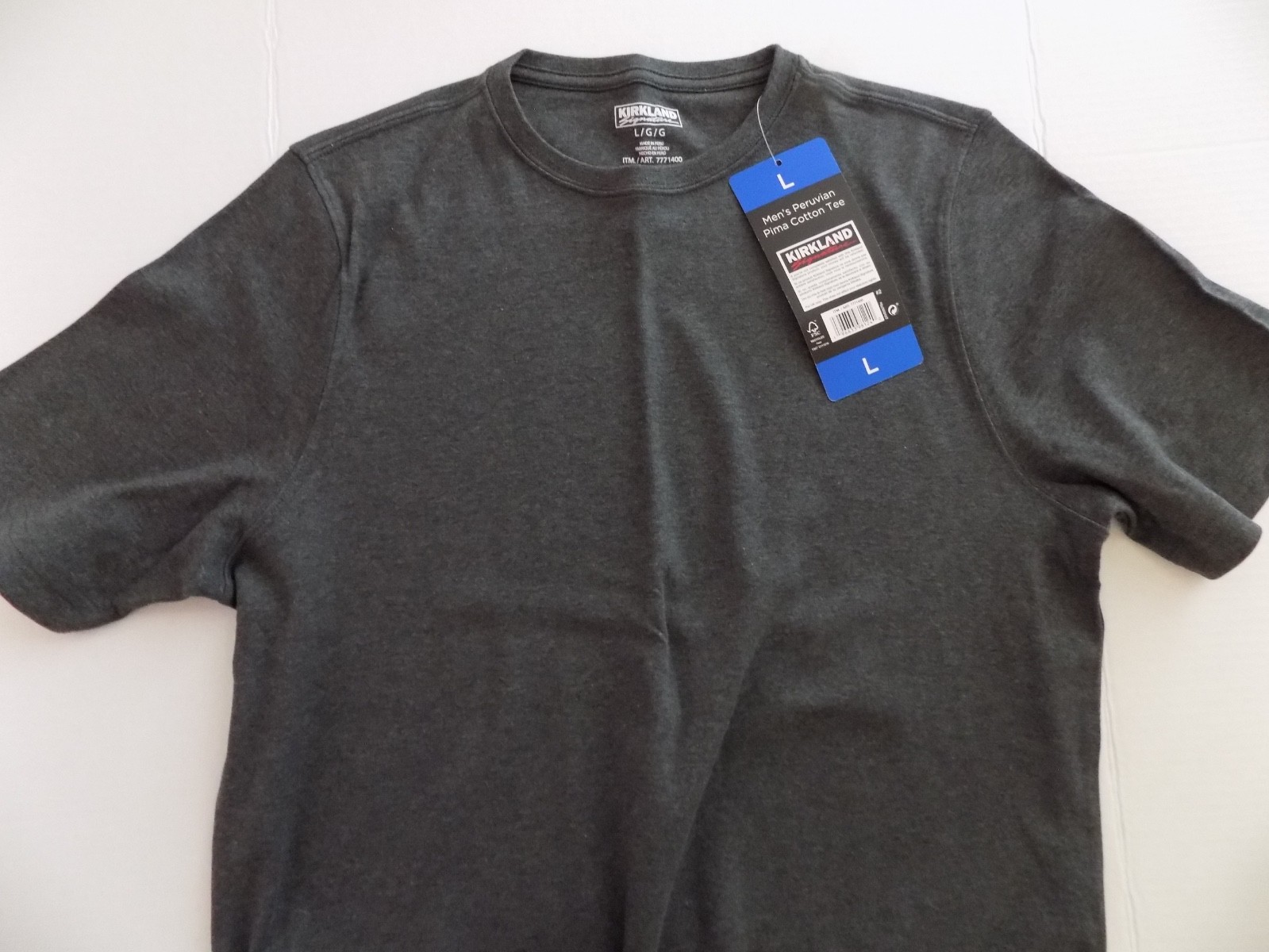 Kirkland Signature T-Shirt Mens Large 100% Pima Cotton Gray NOS w/ Tag