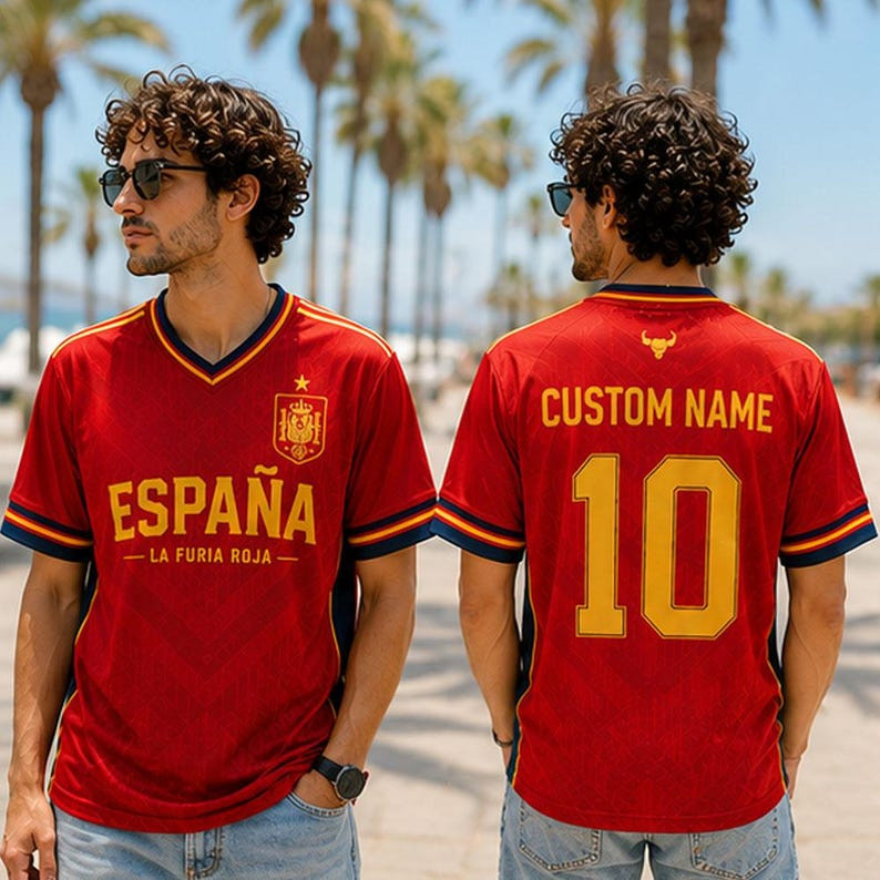 Personalized Spain 2026 Soccer Tournament Jersey, Custom Spain Football Mesh Tee