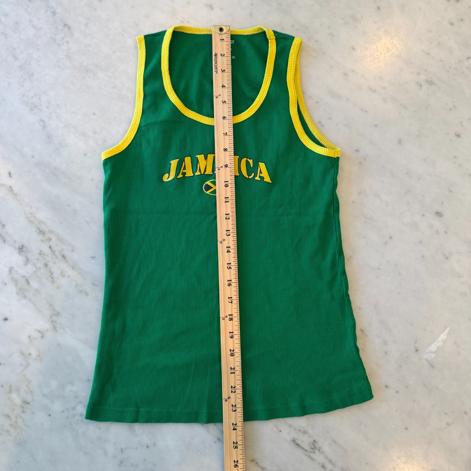 Knit Knot Jamaica Ribbed Tank Top Green Yellow Trim Flag Graphic Size XXL