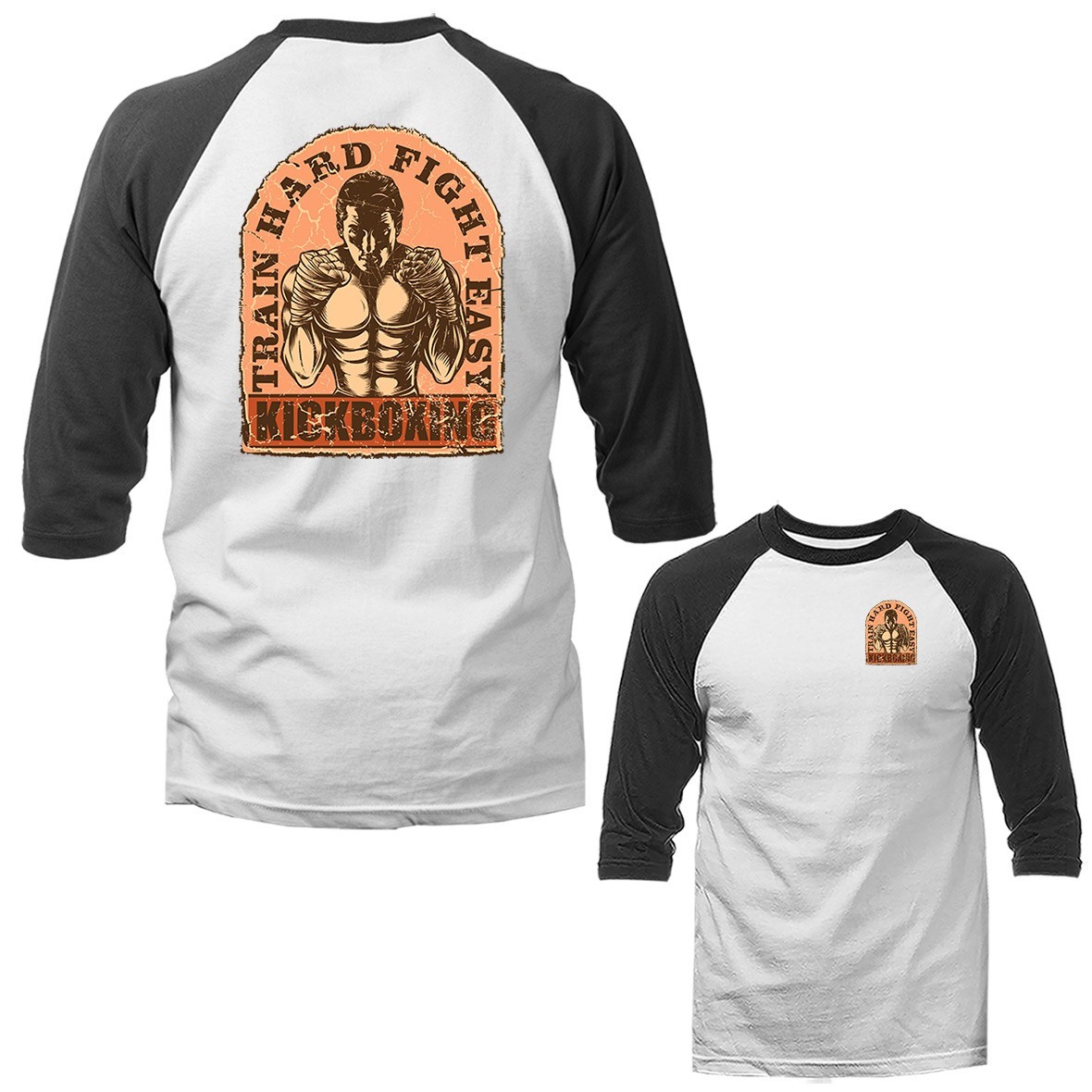 Train Hard Fight Easy Muay Thai Kick Boxing Martial Arts 3/4 Sleeve Raglan