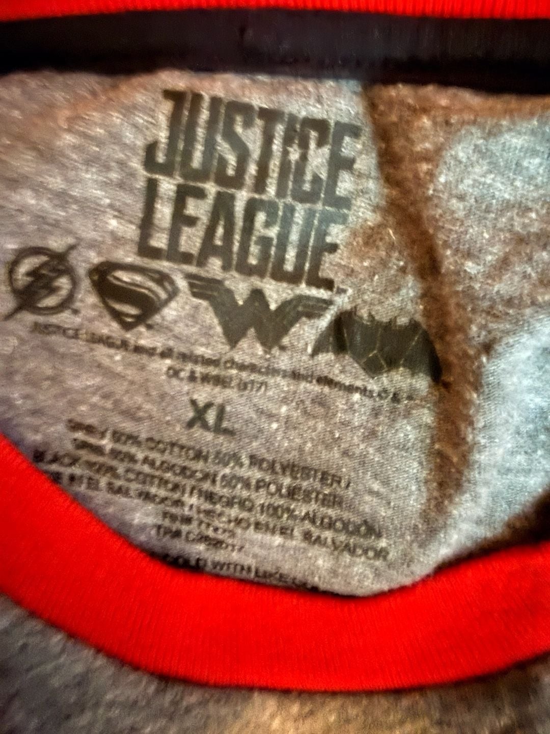 Justice League Raglan T-Shirt Gray Black Red Size XL