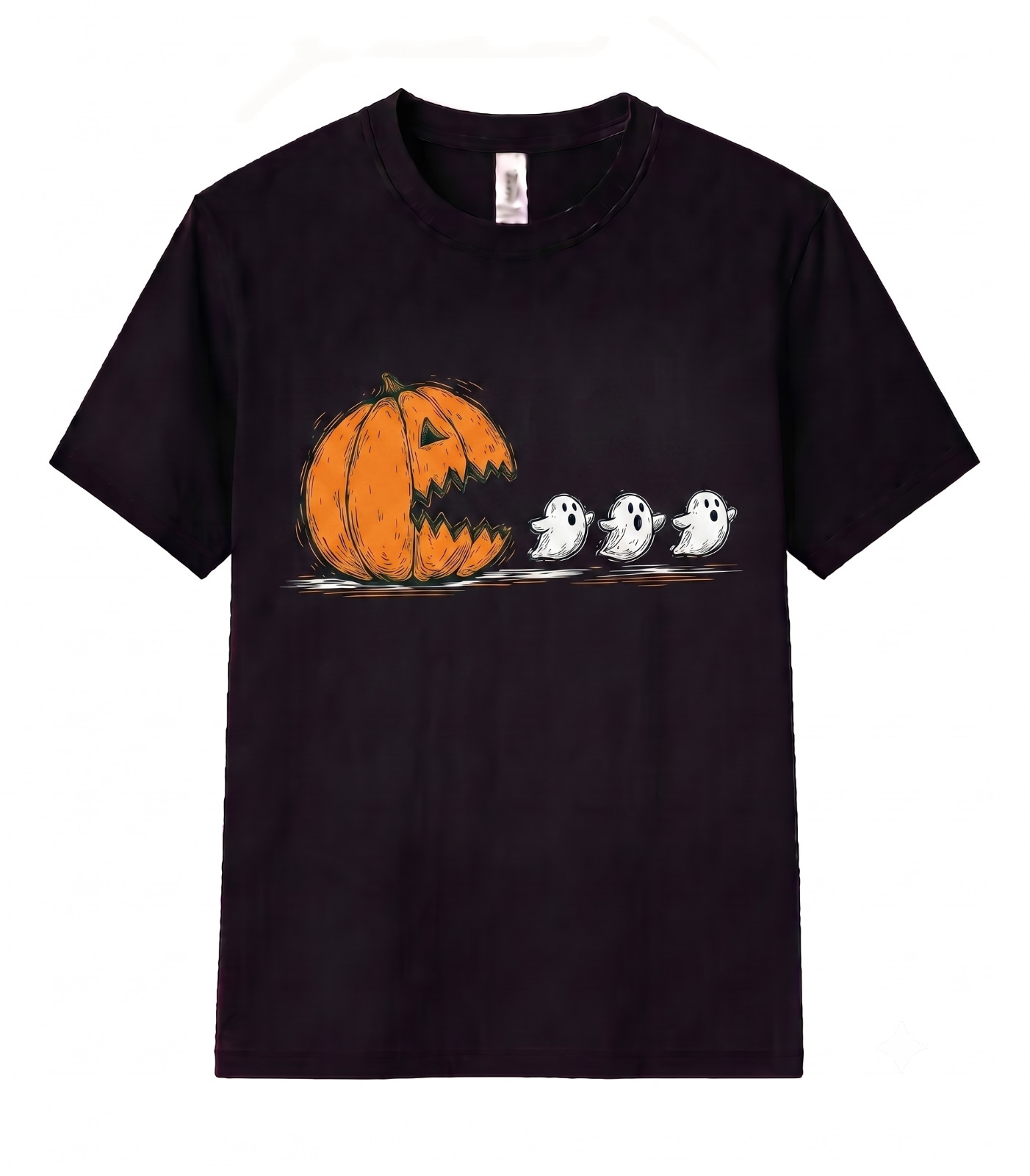 Funny Pumpkin Chasing Ghosts T Shirt Retro Halloween Y2K Meme Graphic Fall Tee