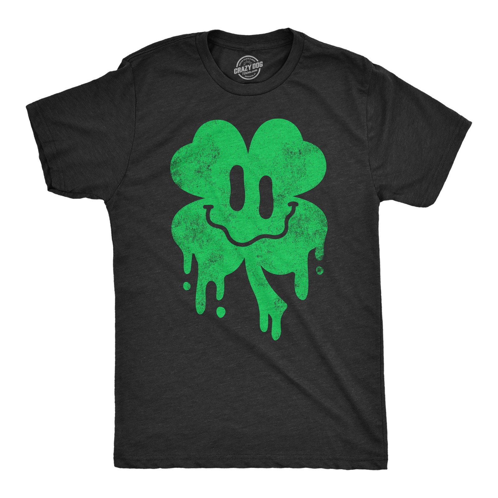 Mens Dripping Clover Face T Shirt Funny St Paddys Day Wasted Shamrock Smiling