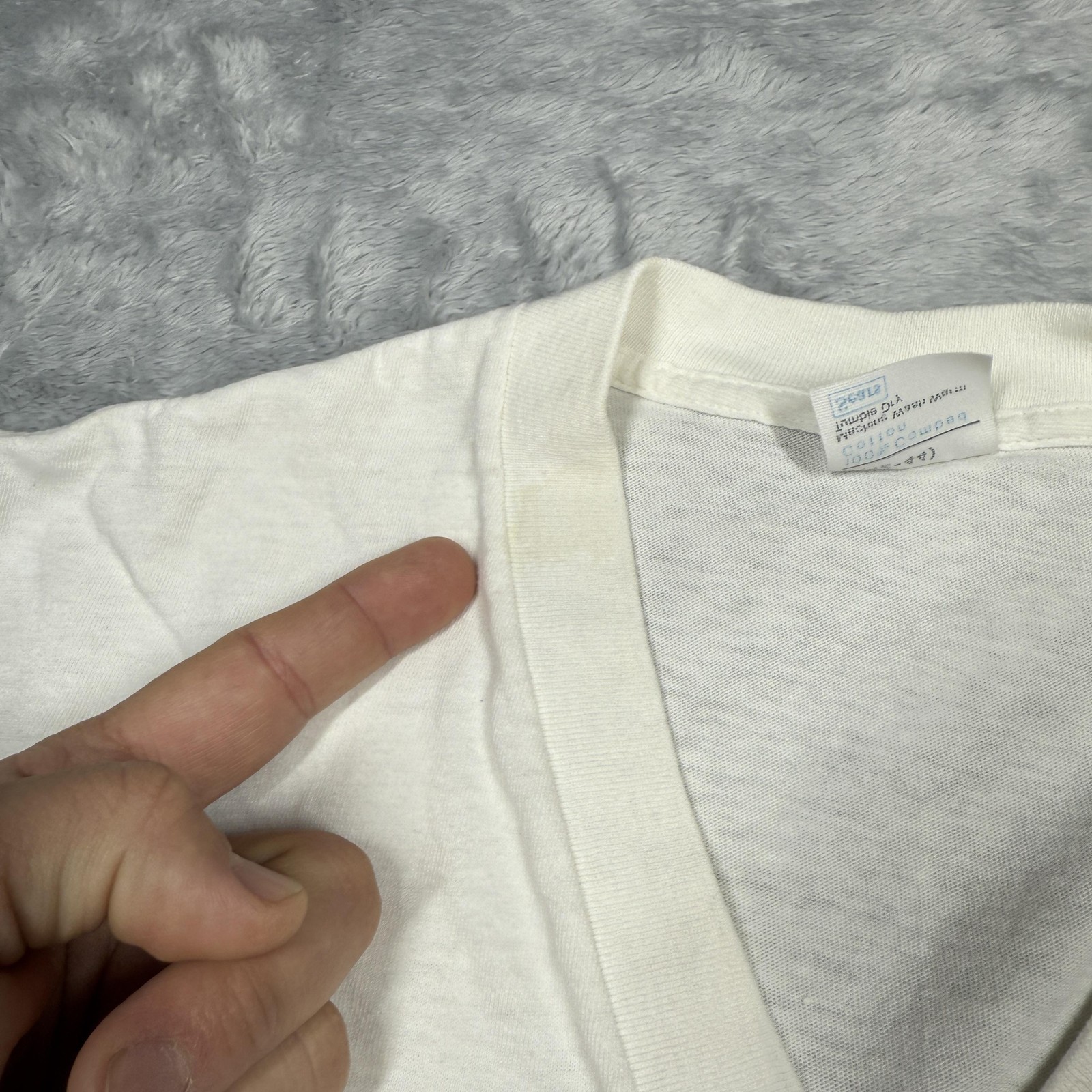 Vintage Sears Shirt Mens Large White V Neck Single Stitch Thin Stained 80s