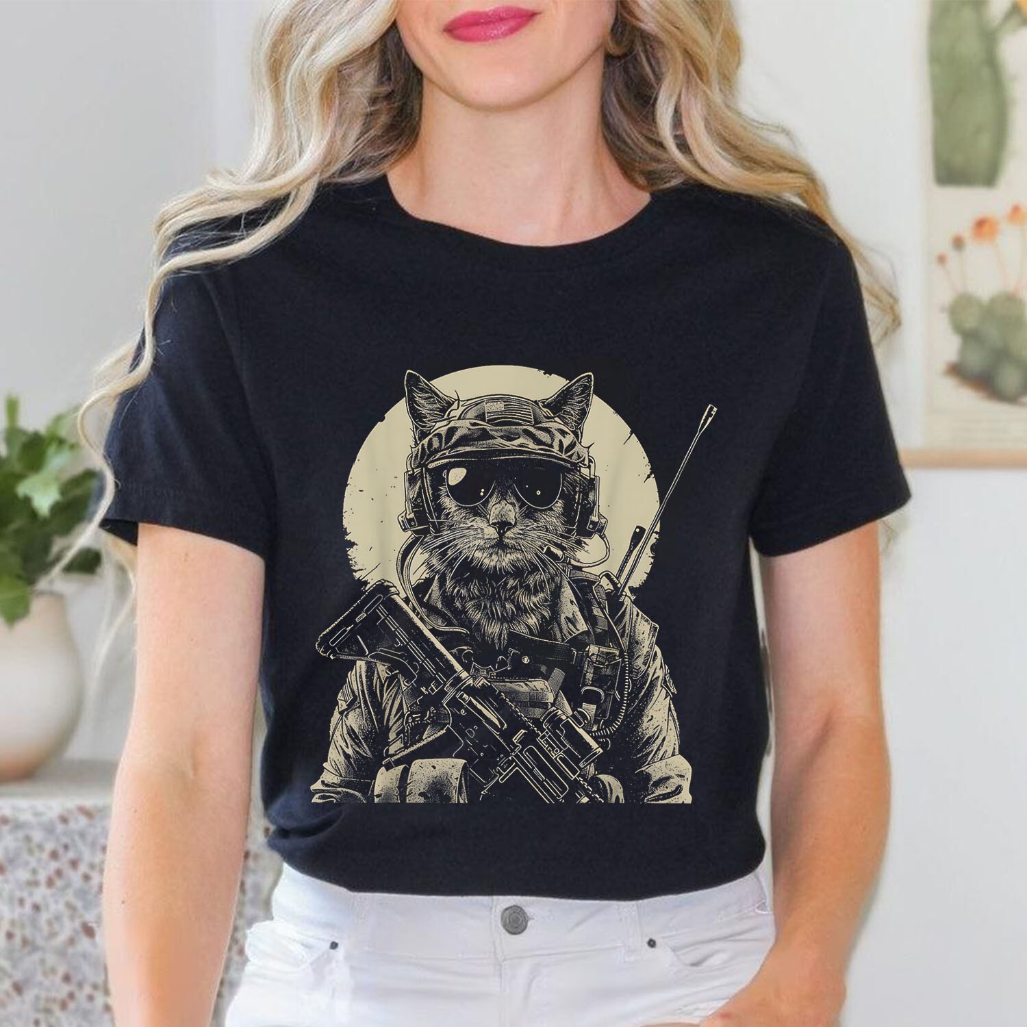 Military Cat Tactical Gear Veteran Soldier Gift T-Shirt For Men Women