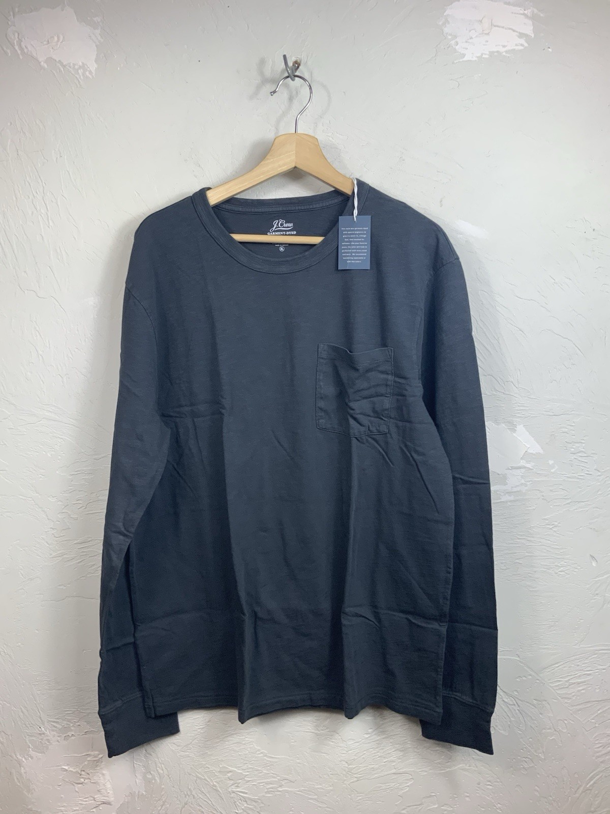 J.Crew Mens Garment Dyed Long Sleeve Pocket T-Shirt XL Dark Slate Grey NWT