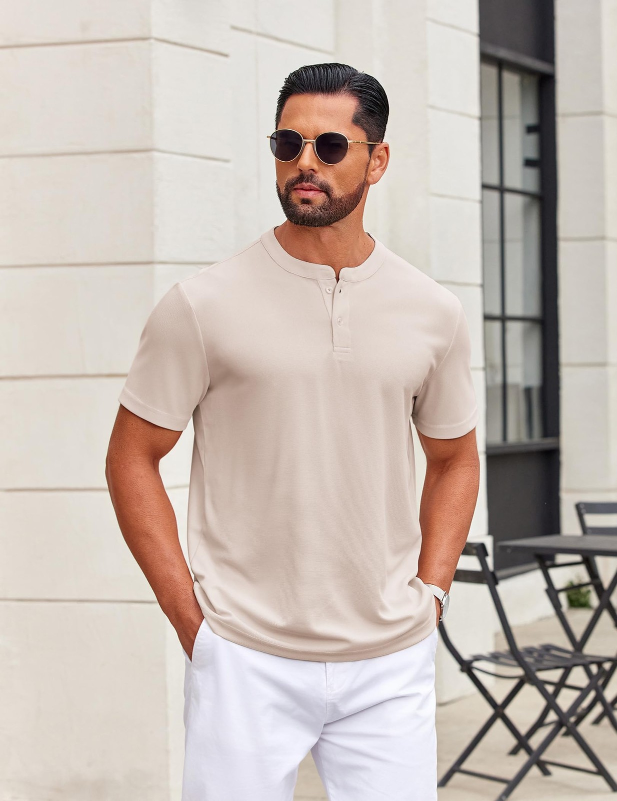 COOFANDY Mens Henley Shirts Short Sleeve Casual Button Textured T Shirt Basic…