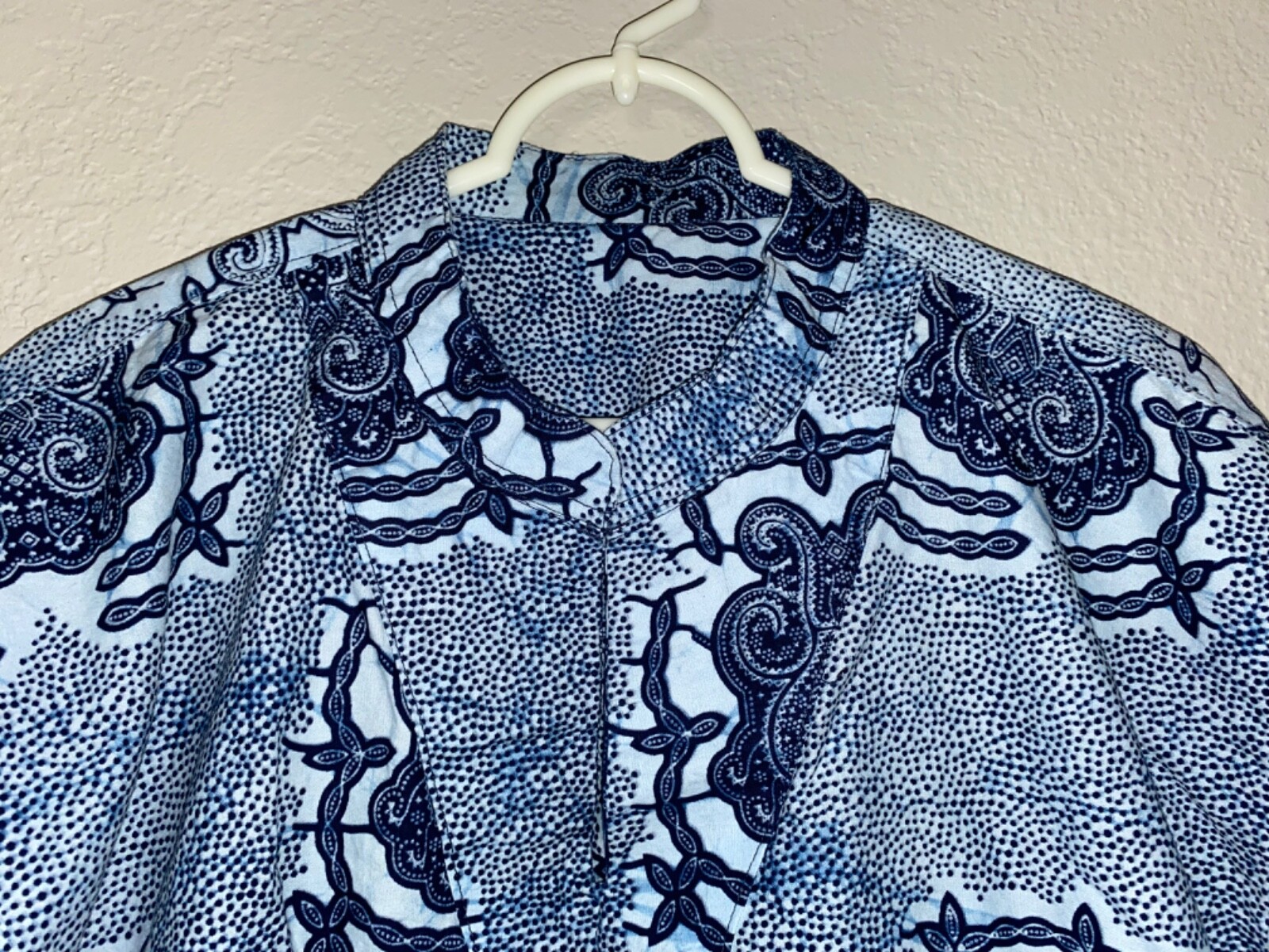Cool design Pattern African Ghana ? Handmade Home hang Made shirt BLUE top M L ?