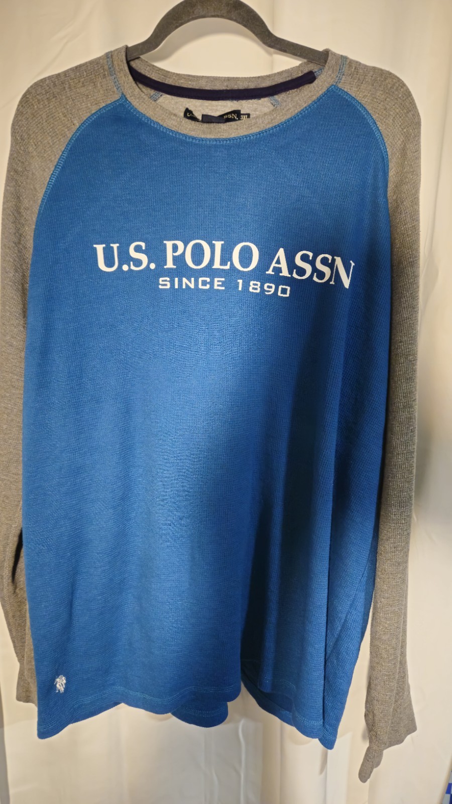 U.S. Polo Assn Mens 3XL Raglan Thermal Long Sleeve Teal/Gray EUC Comfortable